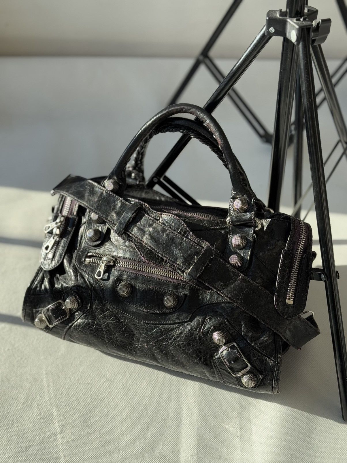 Vintage Balenciaga 00s City Bag Distressed Leather Handbag