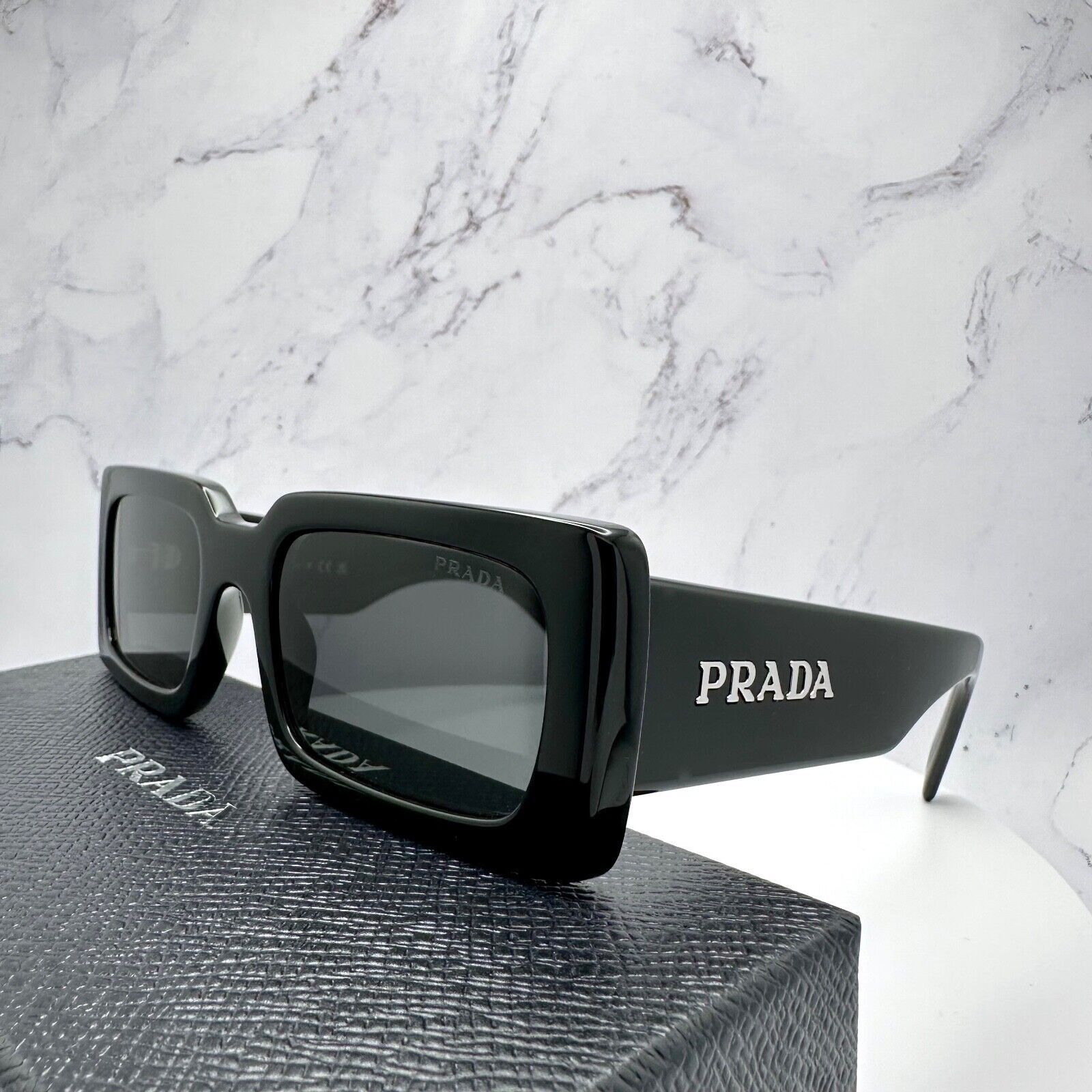 Prada New Prada Sunglasses Black Acetate Rectangle Size ONE SIZE - 16 Thumbnail