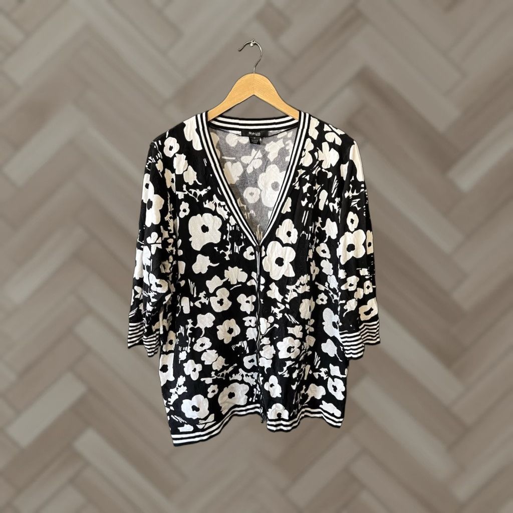 Vintage Style&co Womens Cardigan Black Knit Floral Pattern Lightweight Plus 3X Shirt Sweater Womens Size XXL / US 16-18 / IT 52-54 - 1 Thumbnail
