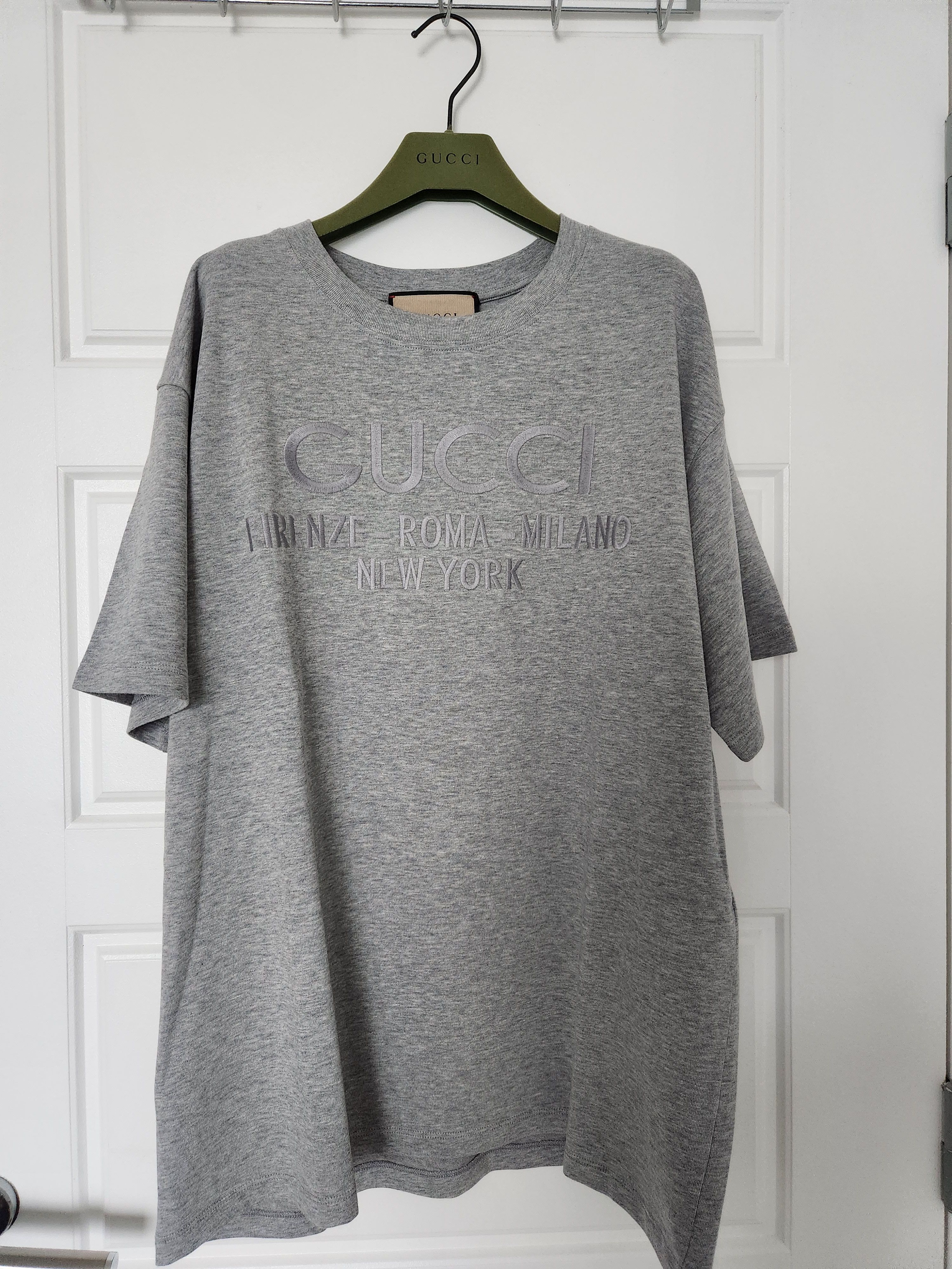 Gucci Oversized Embodiery Short Sleeve Grey T Shirt
