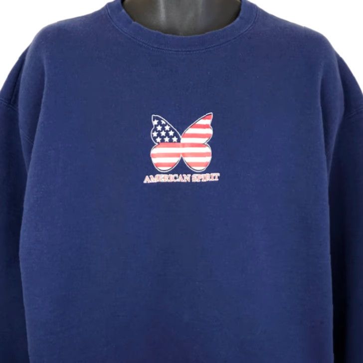 Fruit Of The Loom VINTAGE Fruit of the Loom Sweatshirt Mens Size XL Blue 90s Spirit Butterfly American Flag Crew Neck Pullover Sweatshirt Size US XL / EU 56 / 4 - 2 Thumbnail