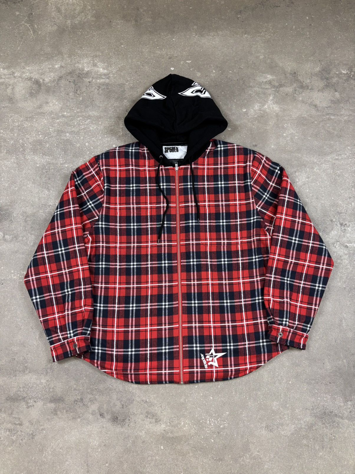 Sp5der Sp5der Hooded Zip Flannel Shirt Jacket, Red Size US S / EU 44-46 / 1 - 1 Thumbnail
