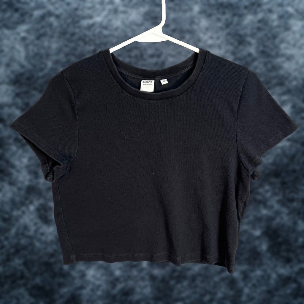 Aritzia VINTAGE Aritzia Shirt Adult Womens XL Black Crop Top T Shirt Cotton Blend Elastane Crew Neck Short Sleeve Size XL / US 12-14 / IT 48-50 - 1 Thumbnail