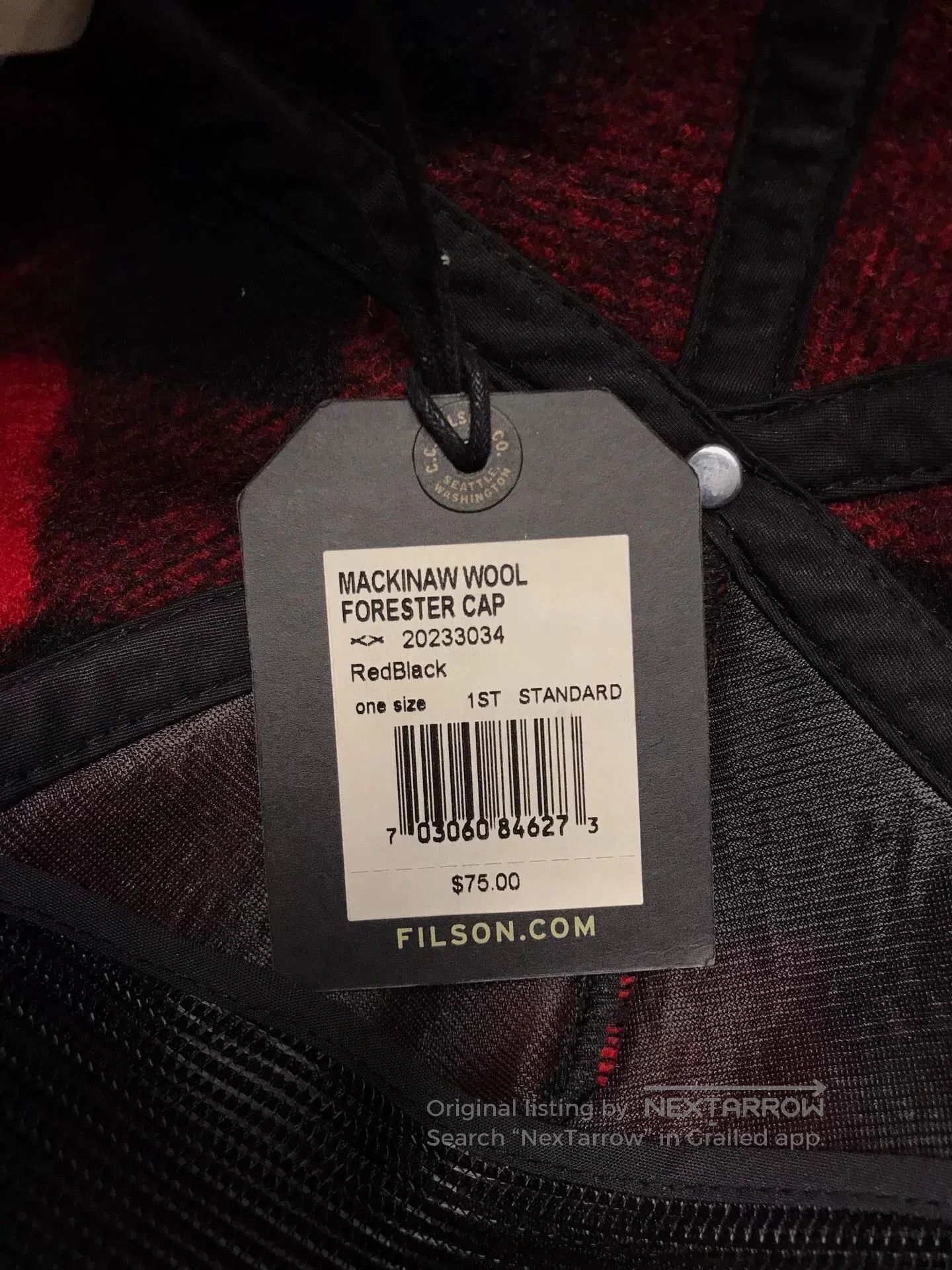 Filson Filson Red Black Plaid Wool Cap. Size ONE SIZE - 7 Thumbnail