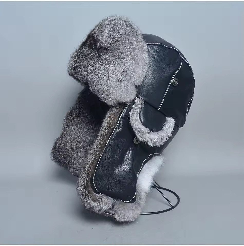 Genuine Leather Genuine Natural Rabbit Fur Leather Trapper Winter Hat Size ONE SIZE - 1 Thumbnail