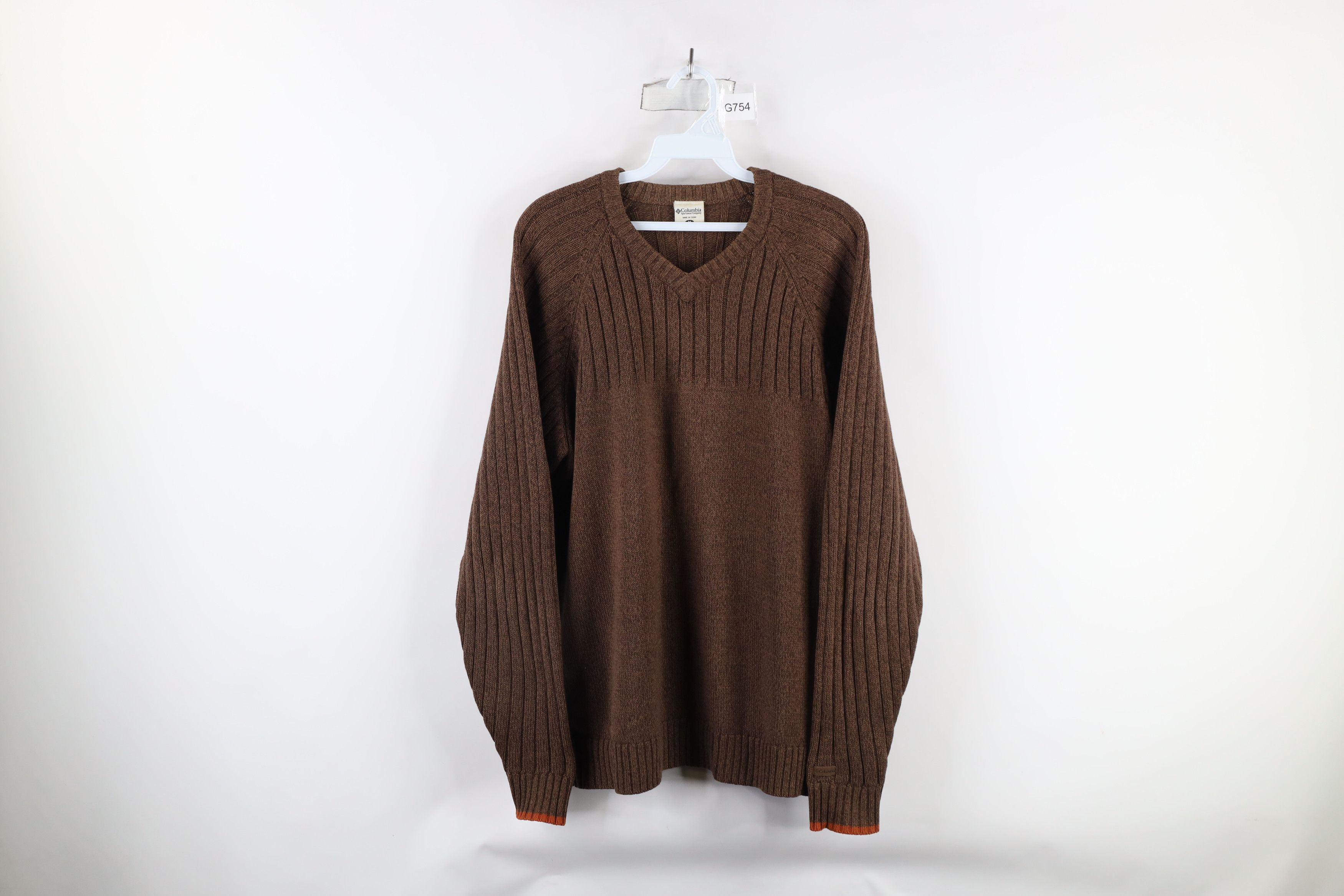 Vintage Columbia Cotton Ribbed Knit Sweater Heather Brown