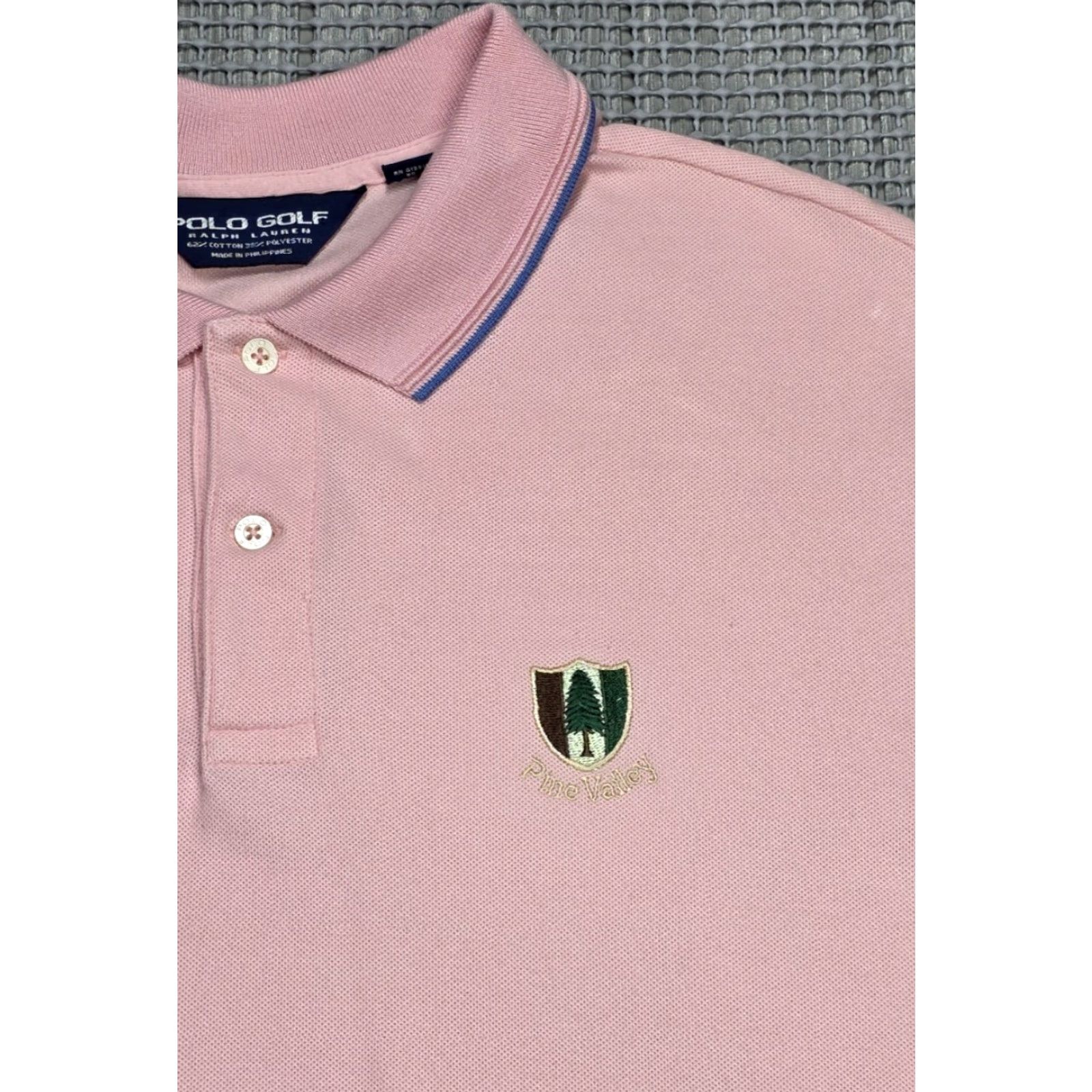Polo Ralph Lauren VINTAGE Polo Ralph Lauren Polo Shirt Mens XL Pine Valley Pink Contrast Collar Trim Polo Golf Summer Sports Logo Affluent Pine Valley Mens XL Pink Blue Size US XL / EU 56 / 4 - 3 Thumbnail