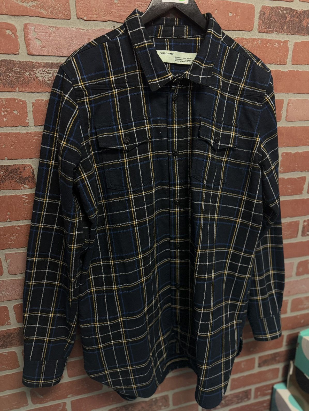 Off-White Off White Flannel Size XL Button Up Blue Yellow Size US XL / EU 56 / 4 - 5 Thumbnail