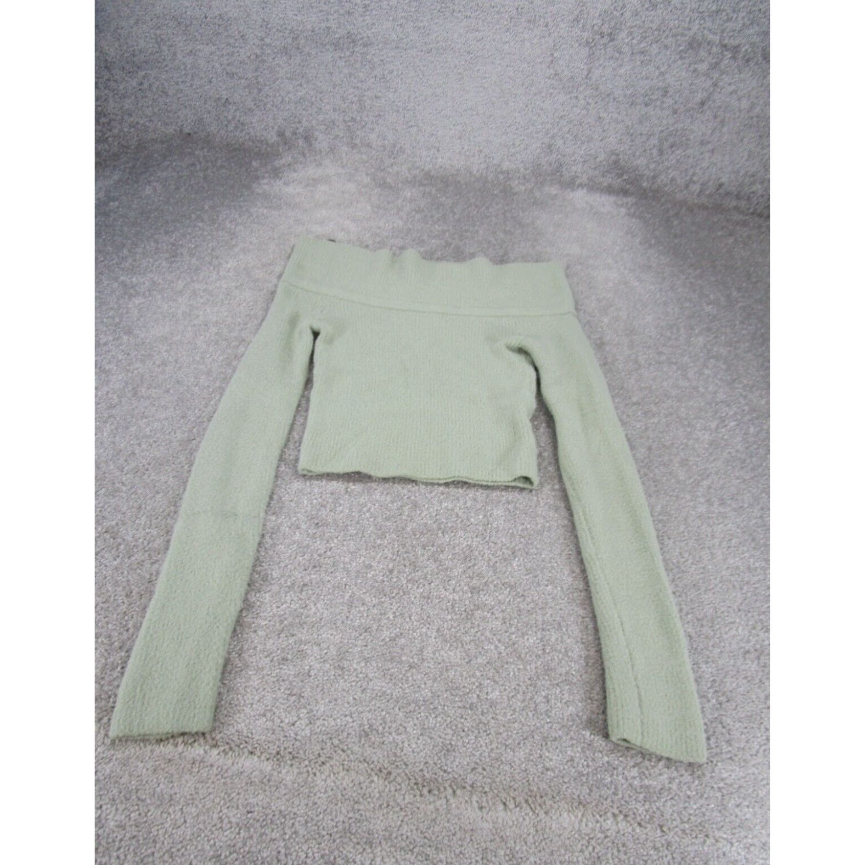 American Eagle Outfitters American Eagle Sweater Womens Small Green Ribbed Off Shoulder Fleece Size S / US 4 / IT 40 - 1 Thumbnail