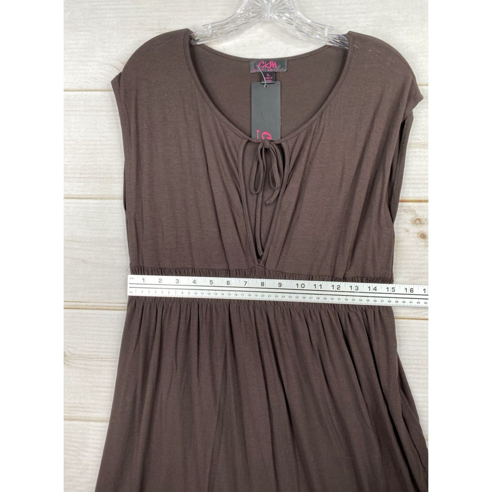 Vintage Caroline Morgan CKM Dress XL Brown Elastic Waist Knit Jersey Cap Sleeve Scoop Neck Knee Length NWT Casual Travel Womens Size XL / US 12-14 / IT 48-50 - 8 Thumbnail