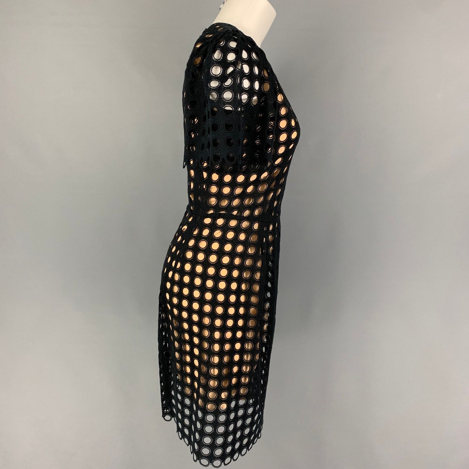 Chloe 2 Black Beige Cotton Polyester Cut Out Short Sleeve Dress Size XS / US 0-2 / IT 36-38 - 2 Thumbnail