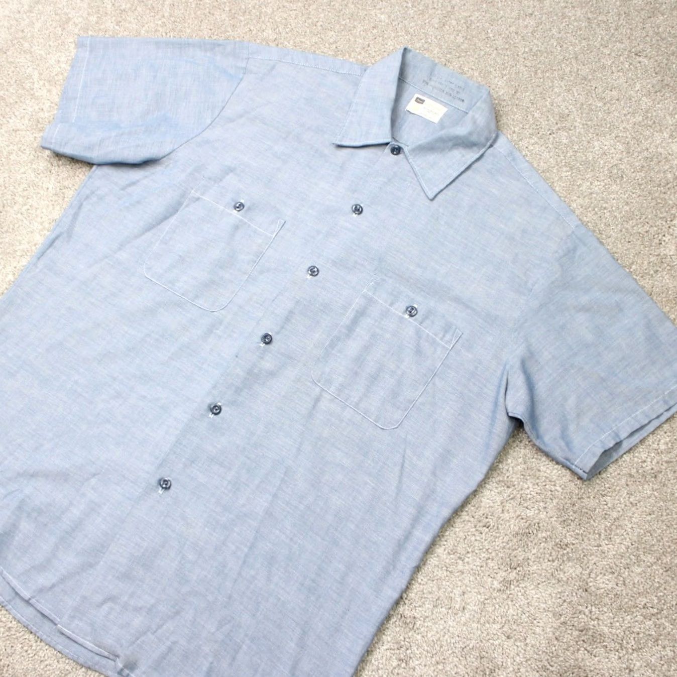 Sears VTG Sears Dress Shirt Mens Large 16-16 1/2 Blue Perma Prest Poly/Cotton S/S Shirt Mens L Blue 50 in Chest 16-16 1/2 Size 42R - 2 Thumbnail