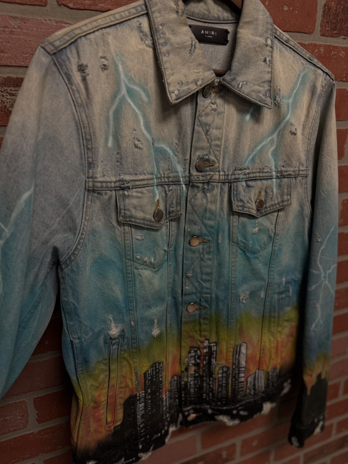 Amiri Amiri Distressed Denim Jacket “Dragon City” Size XL Size US XL / EU 56 / 4 - 7 Thumbnail