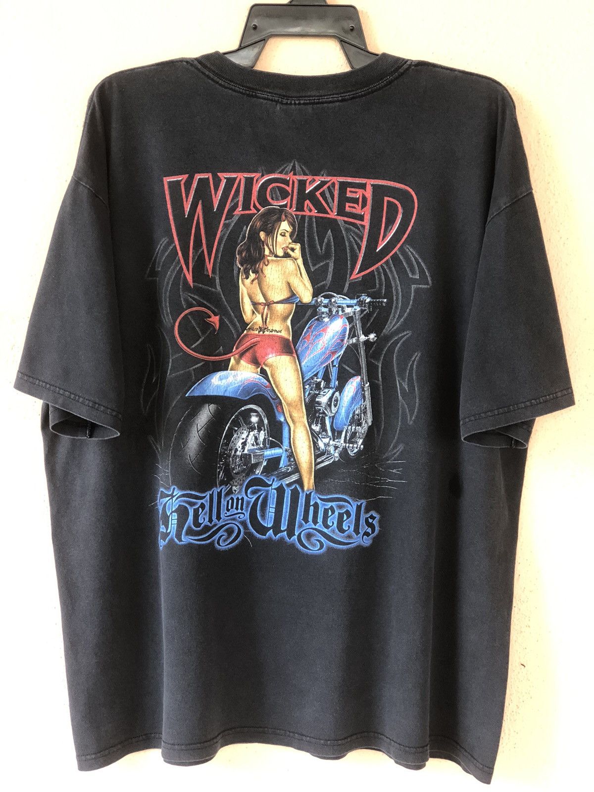 image of Vintage Wicked Hell On Wheels Biker Tee in Black, Men's (Size XL)