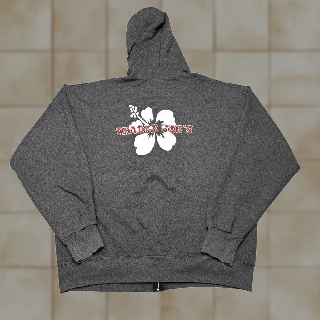 Hanes Trader Joe's Hoodie Hawaiian Flower Men's Large Hibiscus Employee Full Zip Gray Size US L / EU 52-54 / 3 - 1 Thumbnail