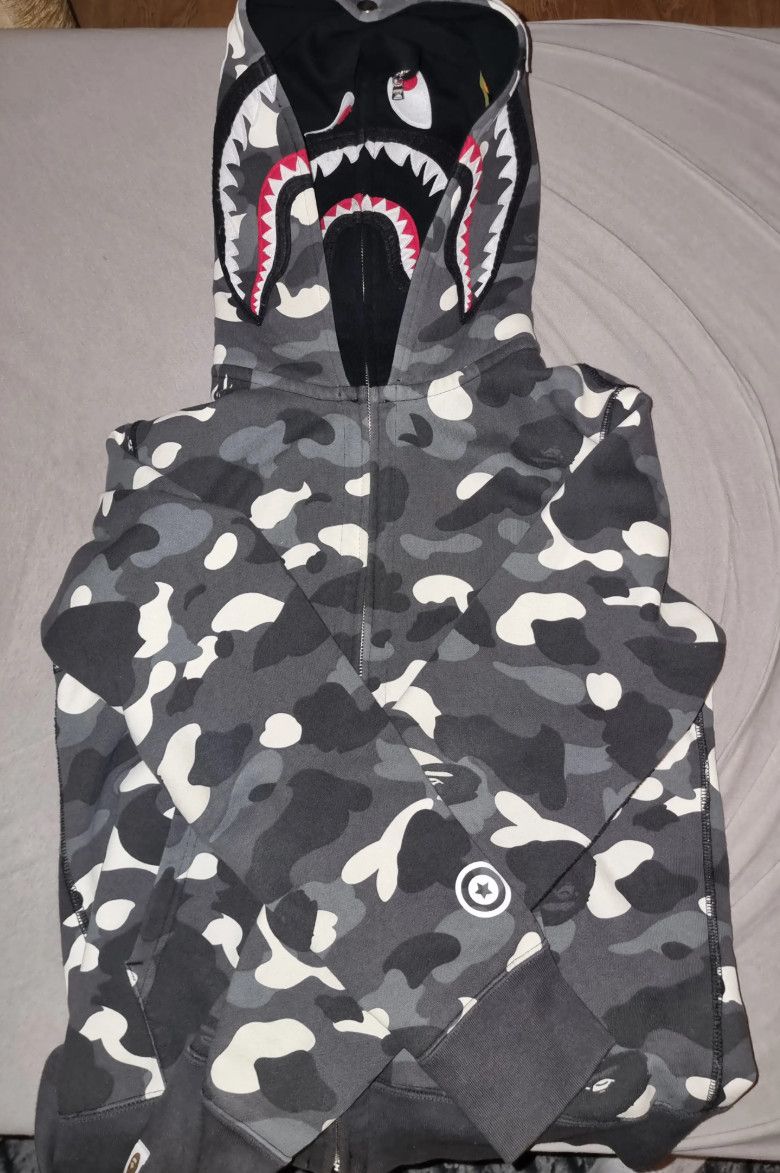 Bape A BATHING APE PATCHWORK SHARK WIDE CREW SWEATSHIRT | Grailed