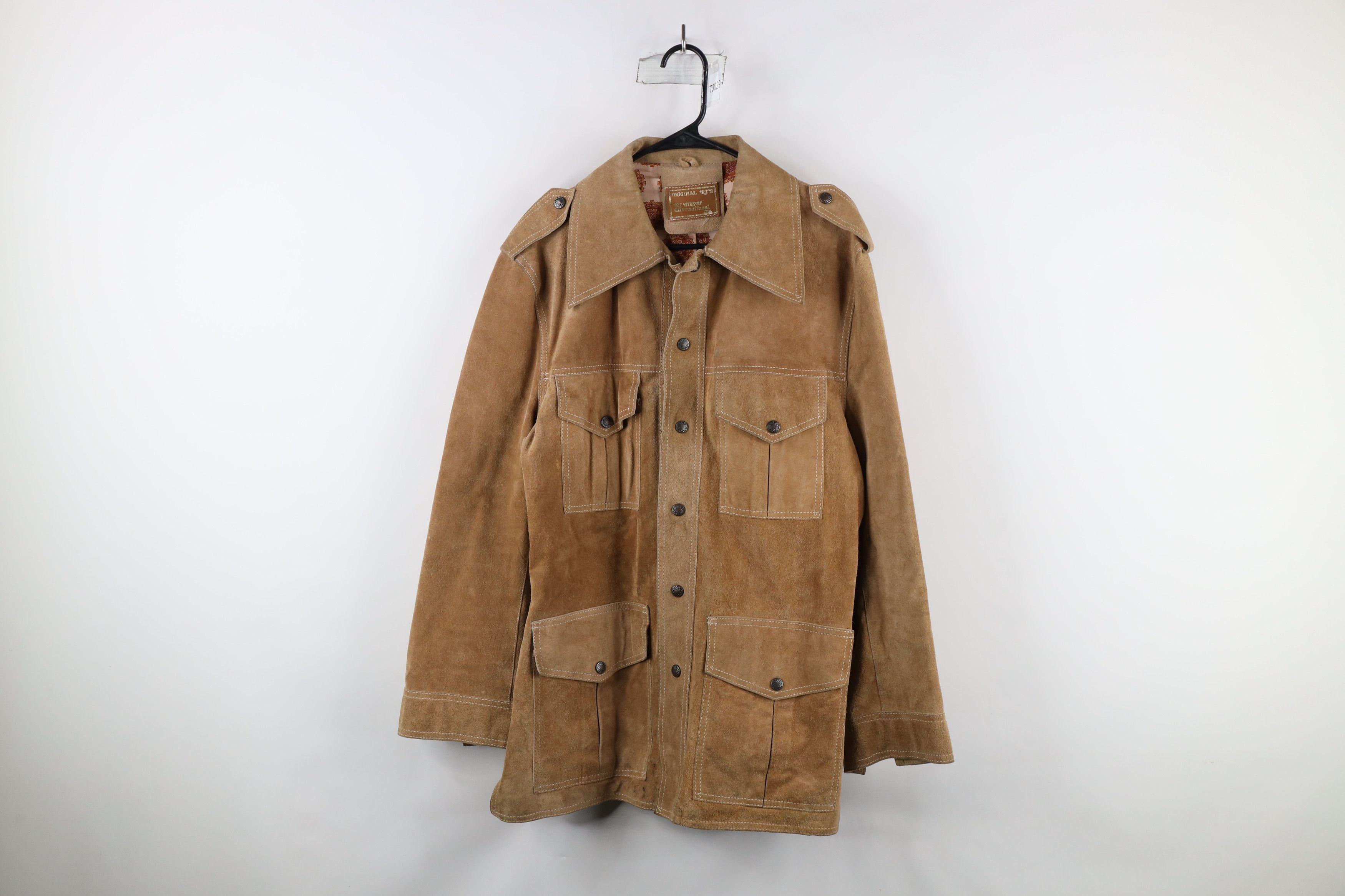 Vtg 60s 70s Streetwear Leather Military Bush Jacket USA