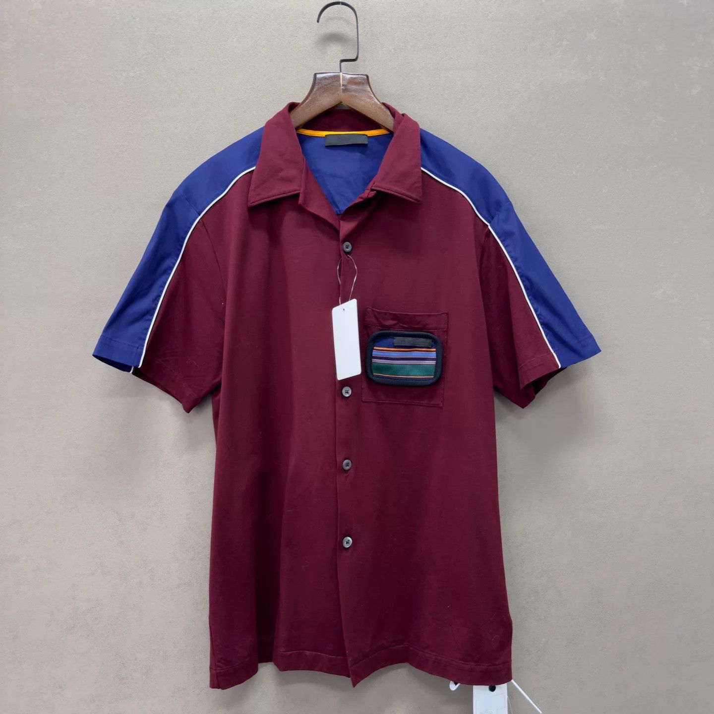 Prada PRADA Red & Blue Colorblock Label Shirt 95 New Size S Size US S / EU 44-46 / 1 - 3 Thumbnail
