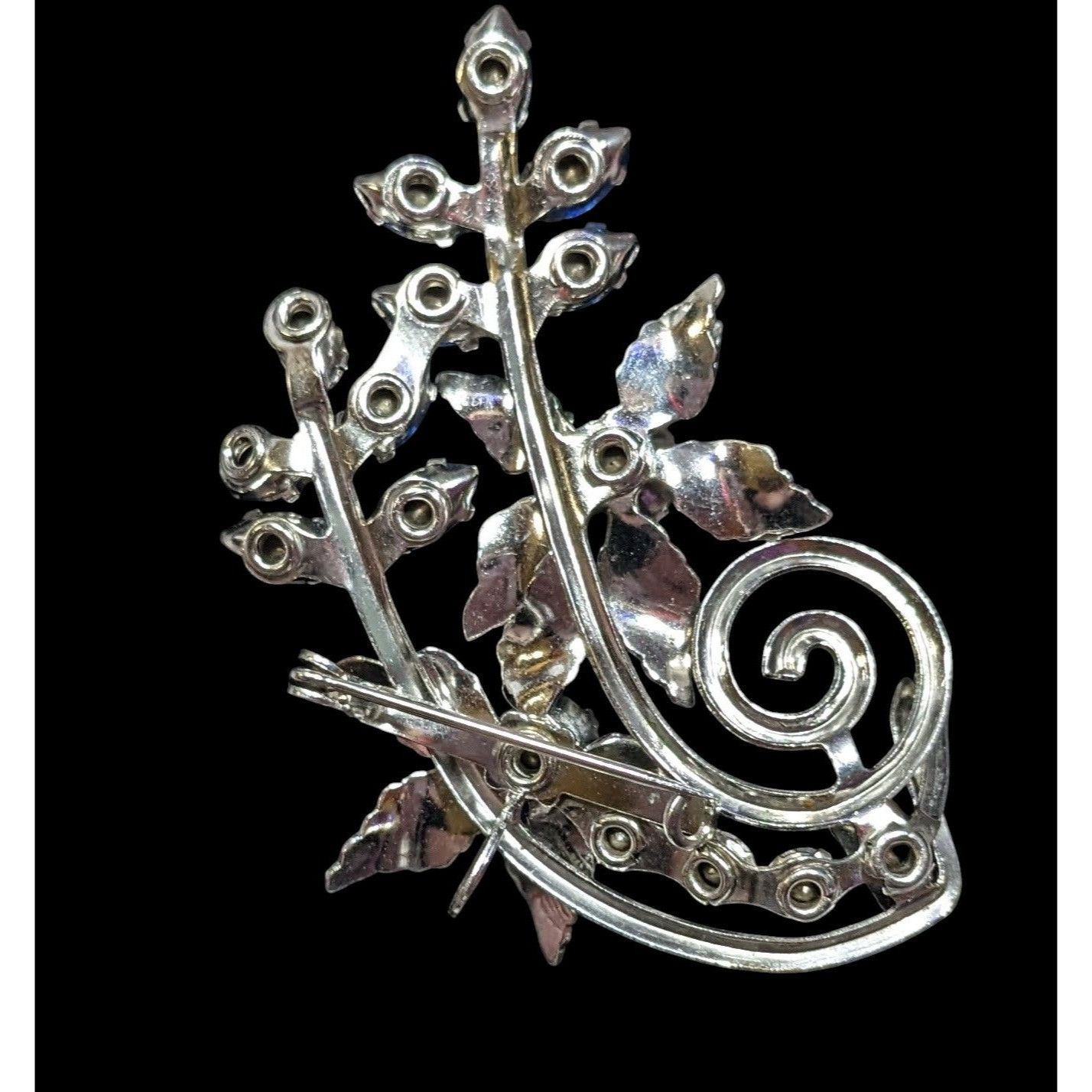 Other Vintage Fantasy Floral Blue And Silver Tone Gemmed Brooch Size ONE SIZE - 2 Thumbnail