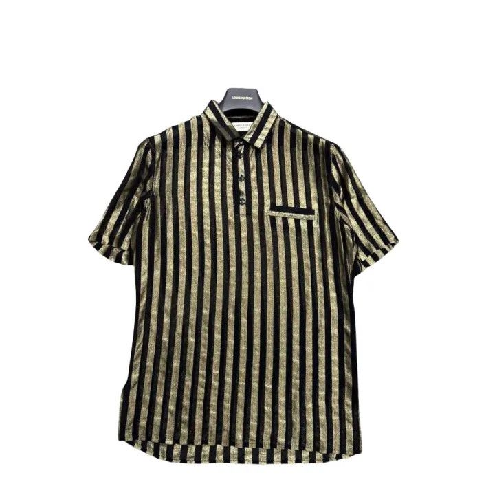 Saint Laurent Paris Yves Saint Laurent Black Gold Striped Polo Shirt Size US M / EU 48-50 / 2 - 1 Thumbnail