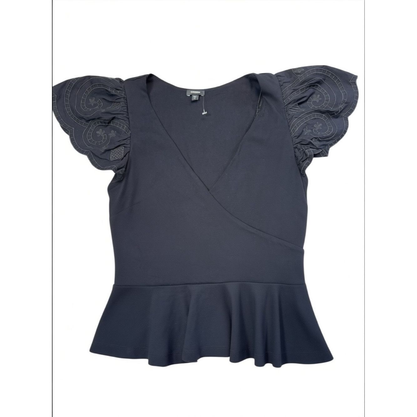 Express New Express Embroidered Flutter Sleeve Peplum Cotton Black Size XS / US 0-2 / IT 36-38 - 2 Thumbnail