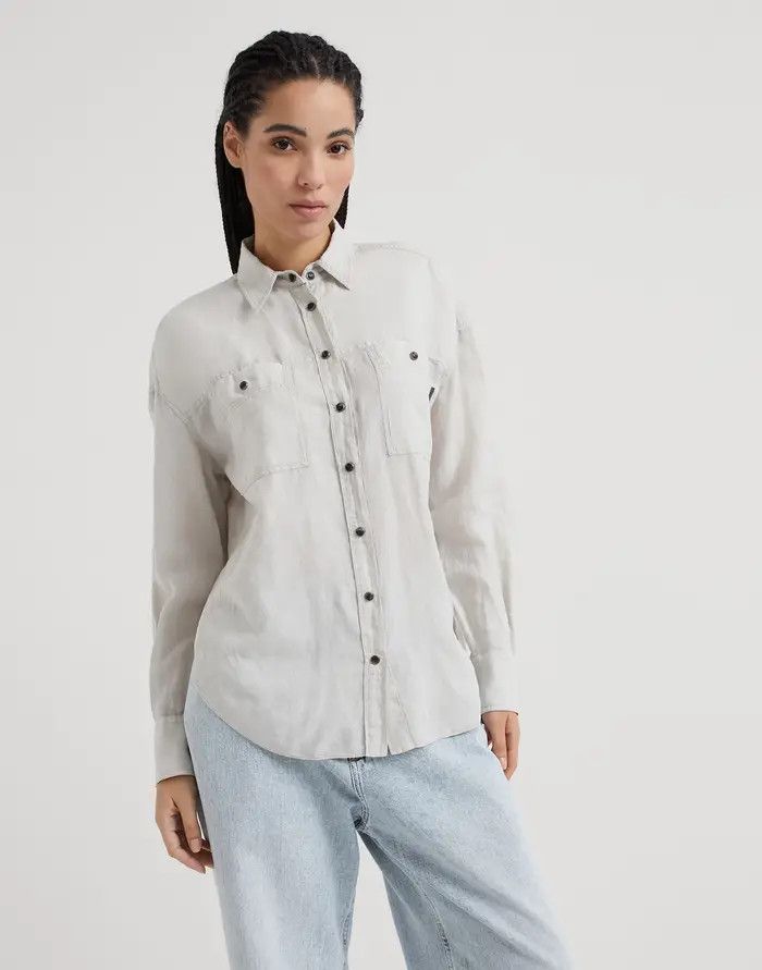 Brunello Cucinelli o1w1db10825 Blouse in Open Grey Size L / US 10 / IT 46 - 1 Thumbnail
