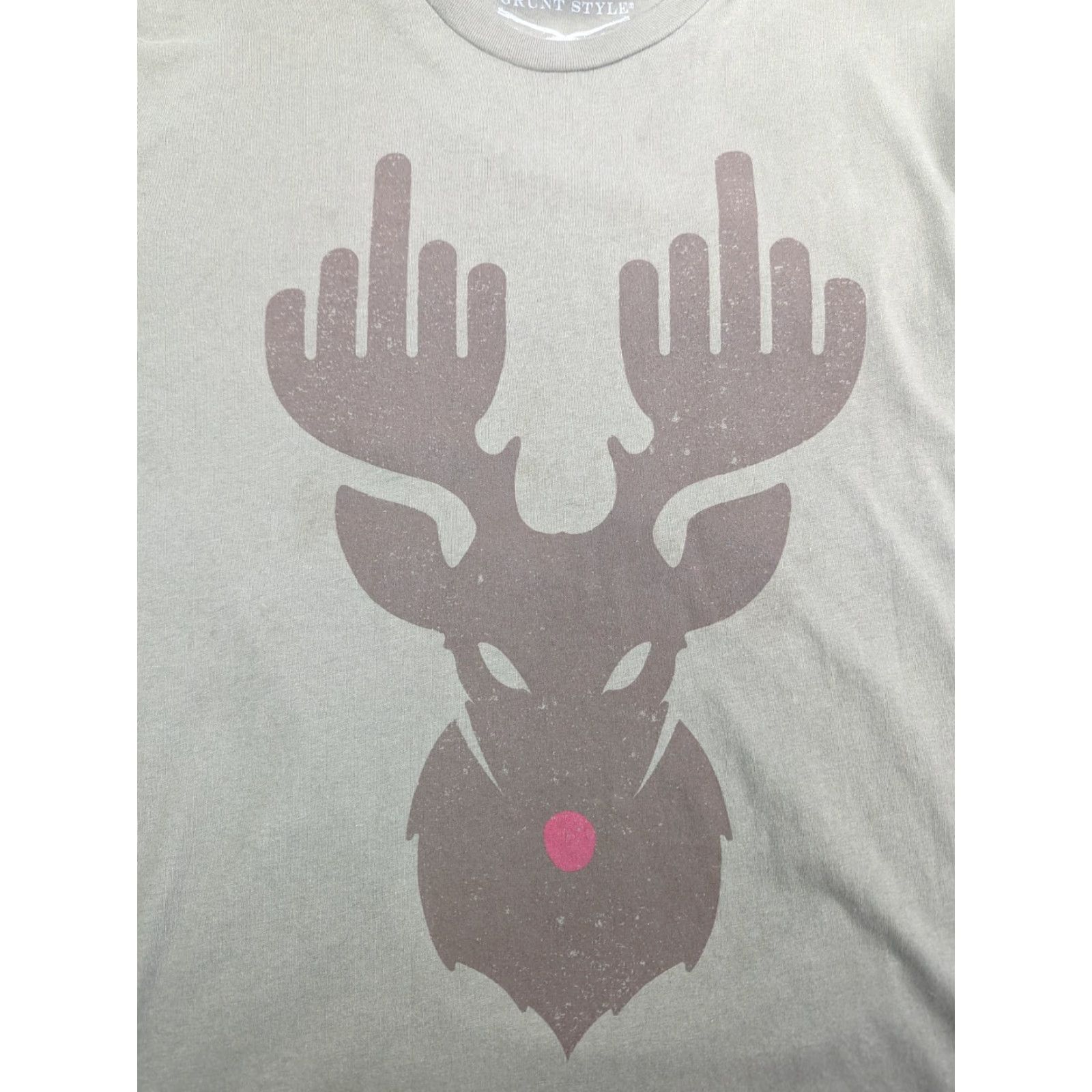 Vintage Grunt Style GS Club T Shirt Large Green Reindeer Middle Finger Graphic Flag Men Size US L / EU 52-54 / 3 - 6 Thumbnail
