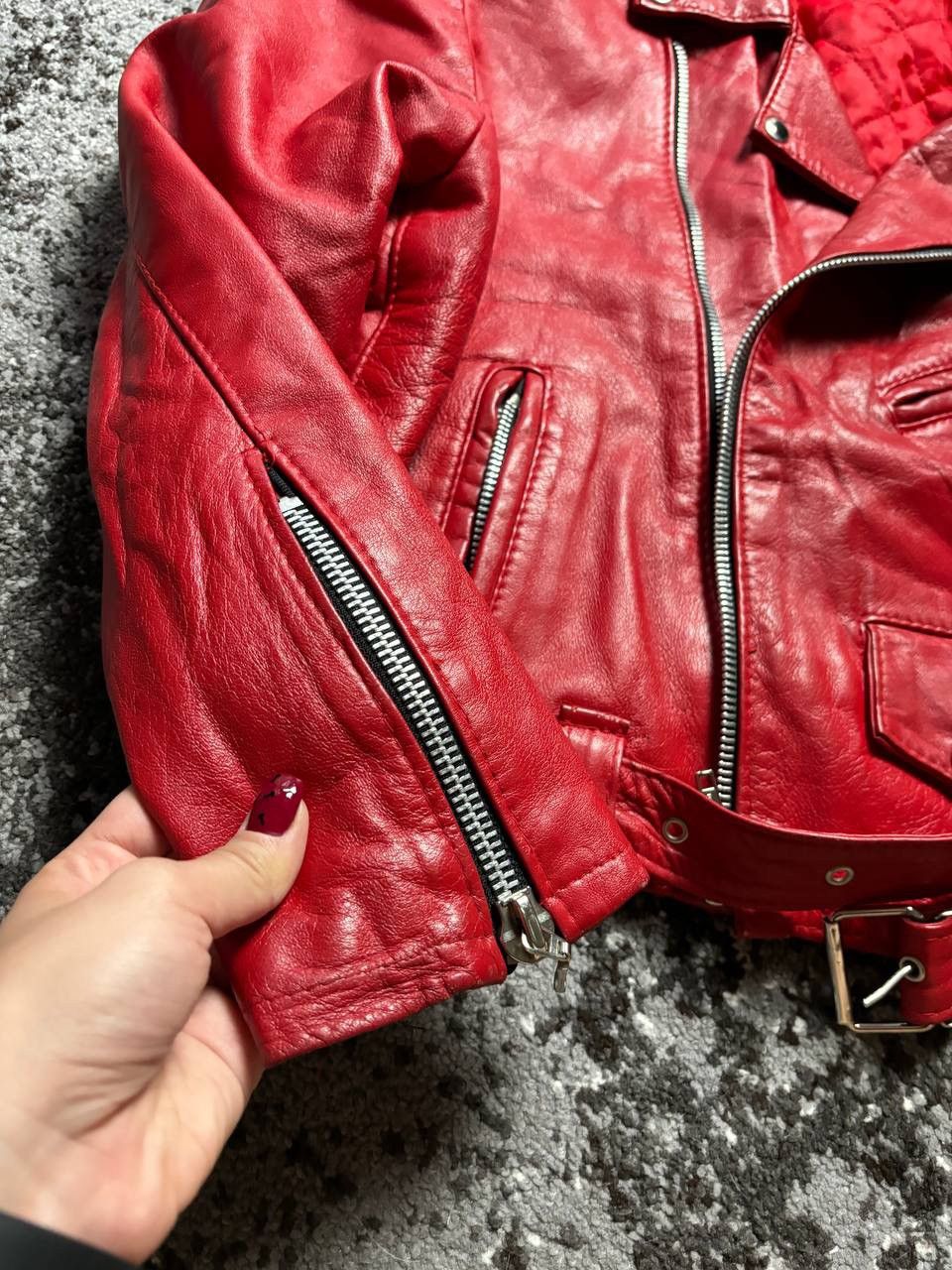 Vera Pelle × Vintage Vintage Y2K Red Leather Vera Pelle Italy Motorcycle Jacket Size M / US 6-8 / IT 42-44 - 4 Thumbnail