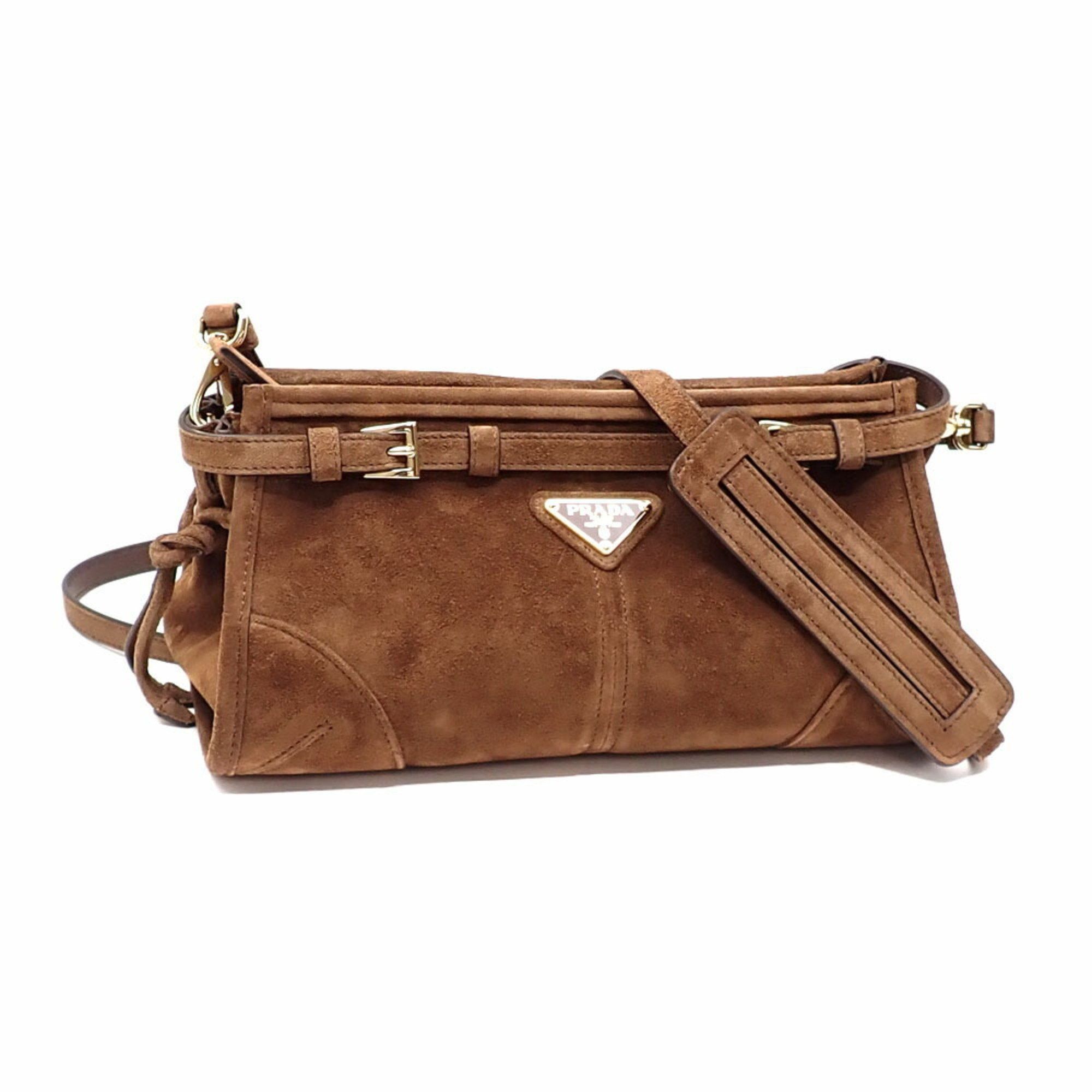 Prada Bonnie Small Shoulder Bag, Women's, Brown Suede, 1BH215 044513