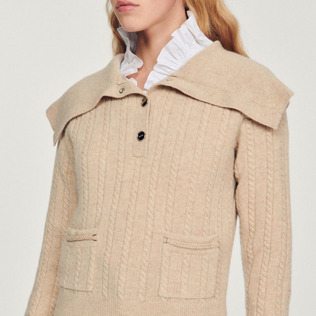 Sandro Gotham Oversized Collar Beige Wool Sweater 0 (XS)