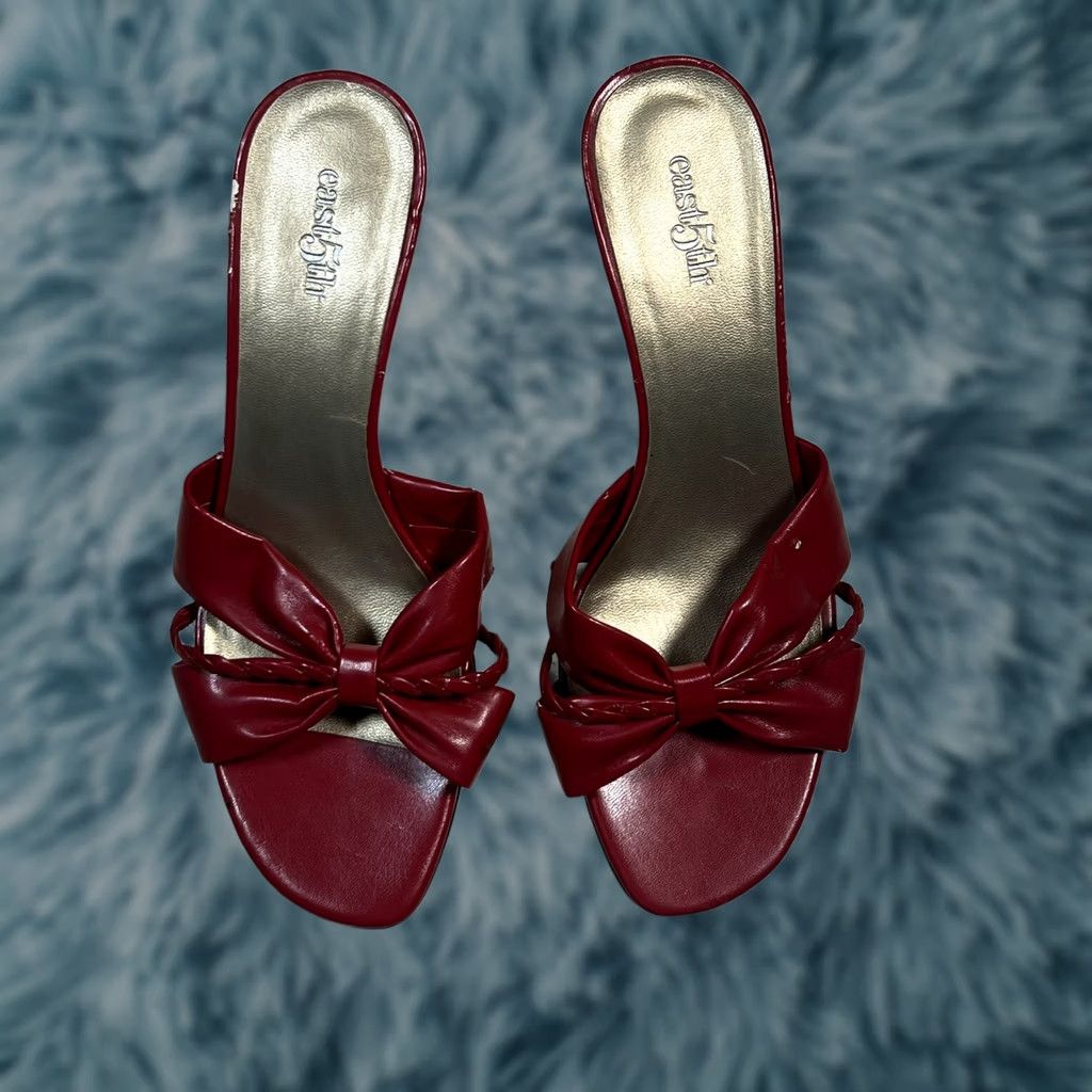 Vintage East 5th Red Heels Slingback Women 7.5 Faux Leather Size 7.5 Scuffs Described Size US 8 / IT 38 - 1 Thumbnail