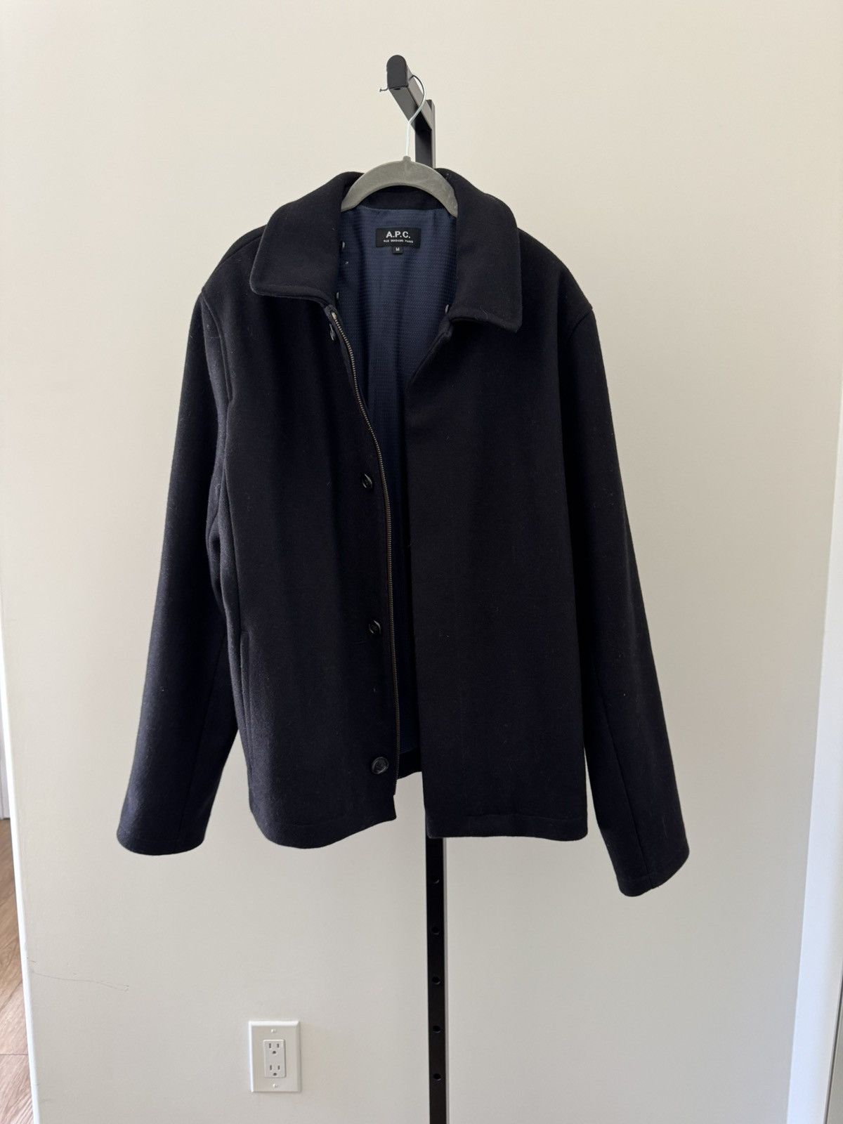 A.P.C. Blue Navy APC Bomber jacket with detachable shearling collar Size US M / EU 48-50 / 2 - 8 Thumbnail