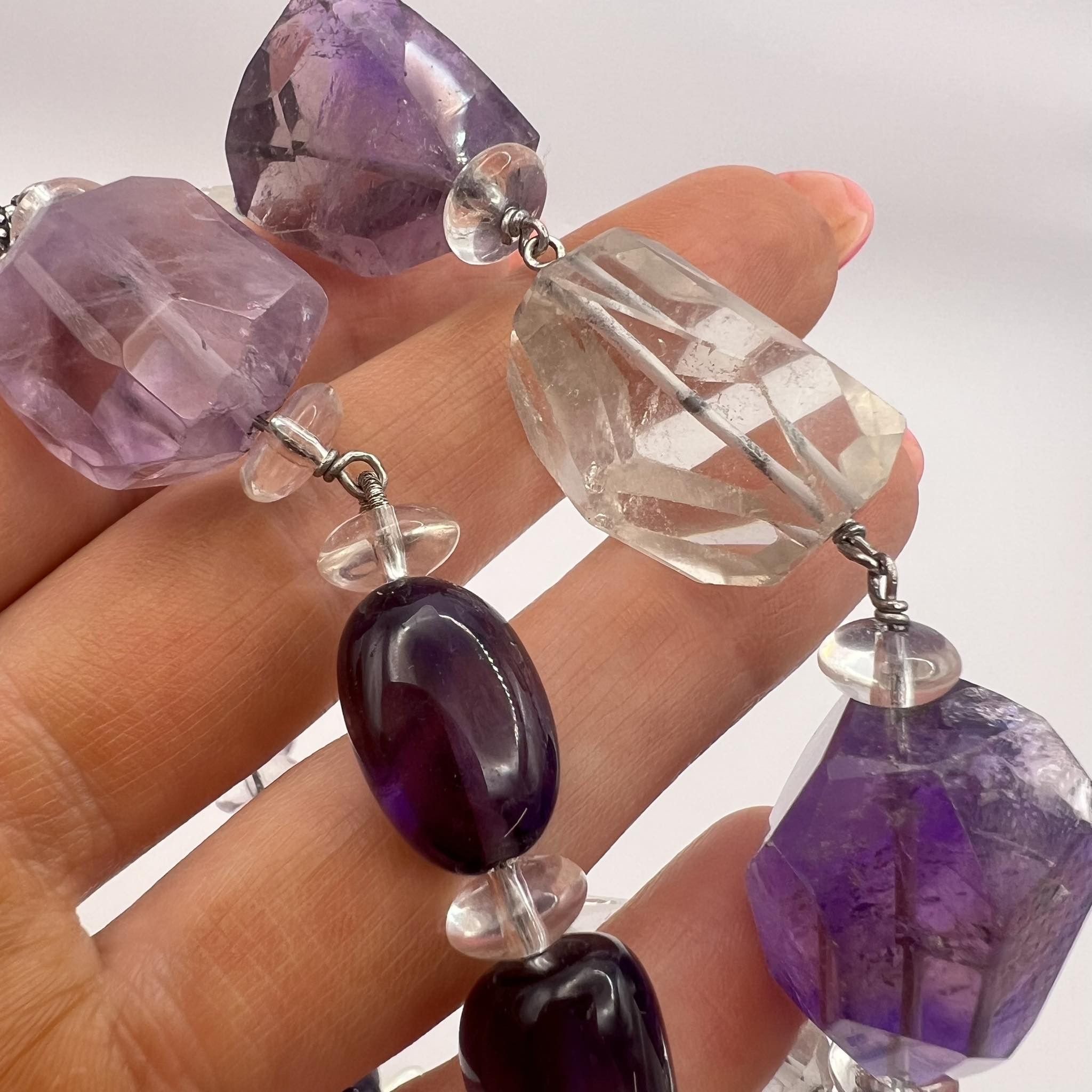 Jewelry × Vintage Vintage Sterling Silver 925 Necklace Beads Natural Amethyst Size ONE SIZE - 8 Thumbnail