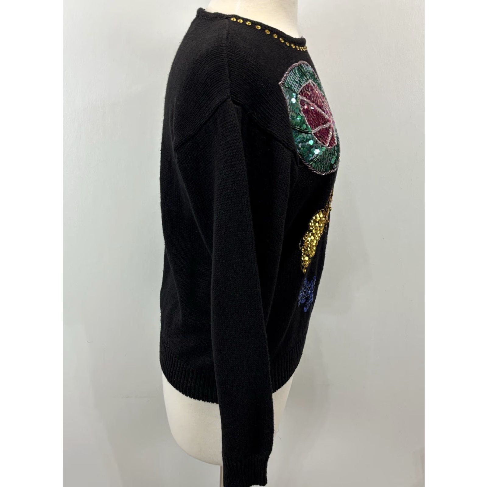 Vintage VINTAGE Work In Progress Sweater Shirt Women’s M Black Sequin 90s Floral Knit Ramie Blend Size M / US 6-8 / IT 42-44 - 4 Thumbnail