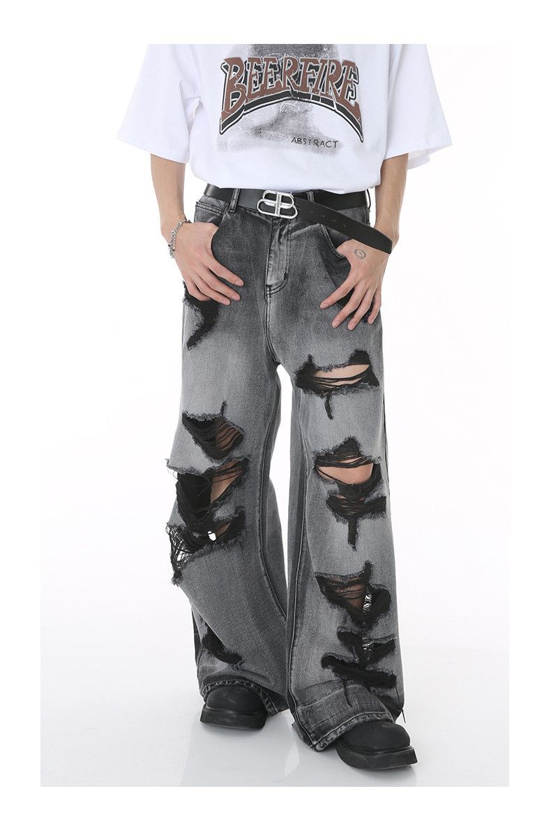 Japanese Brand × Jean Street Vintage Washed Wide Loose Ripped Jeans Size US 32 / EU 48 - 2 Thumbnail