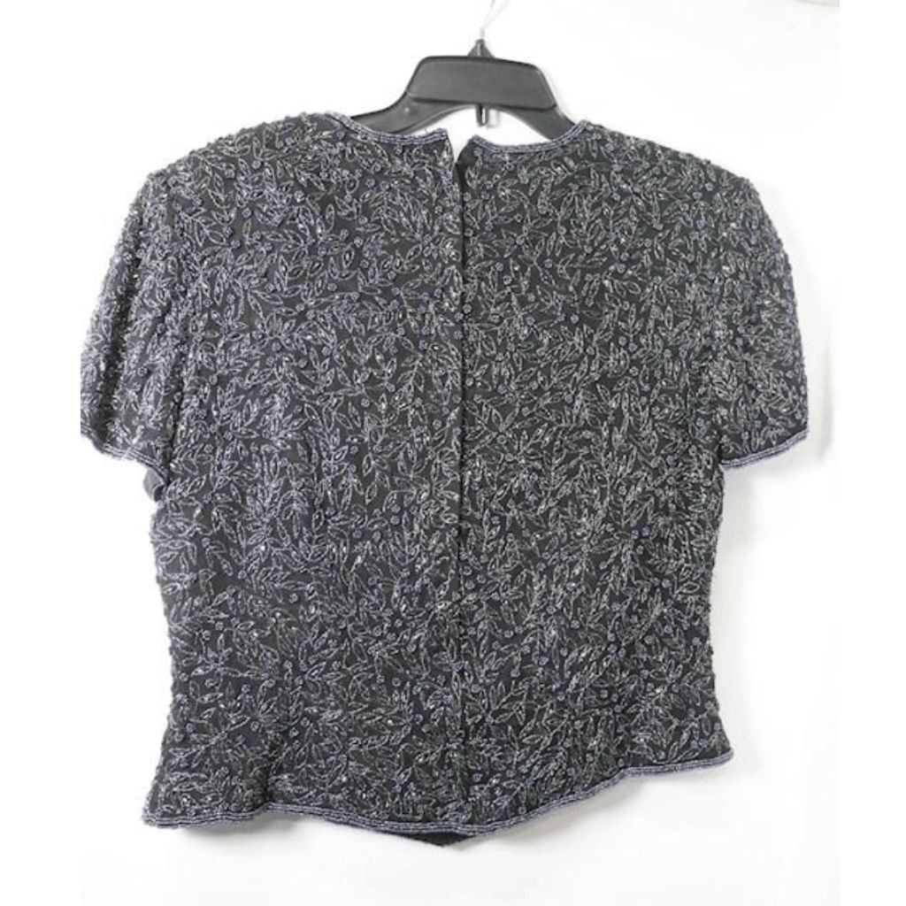 Other Papell Boutique Vintage Beaded Black Silk Blouse, Size Mediu Size M / US 6-8 / IT 42-44 - 6 Thumbnail