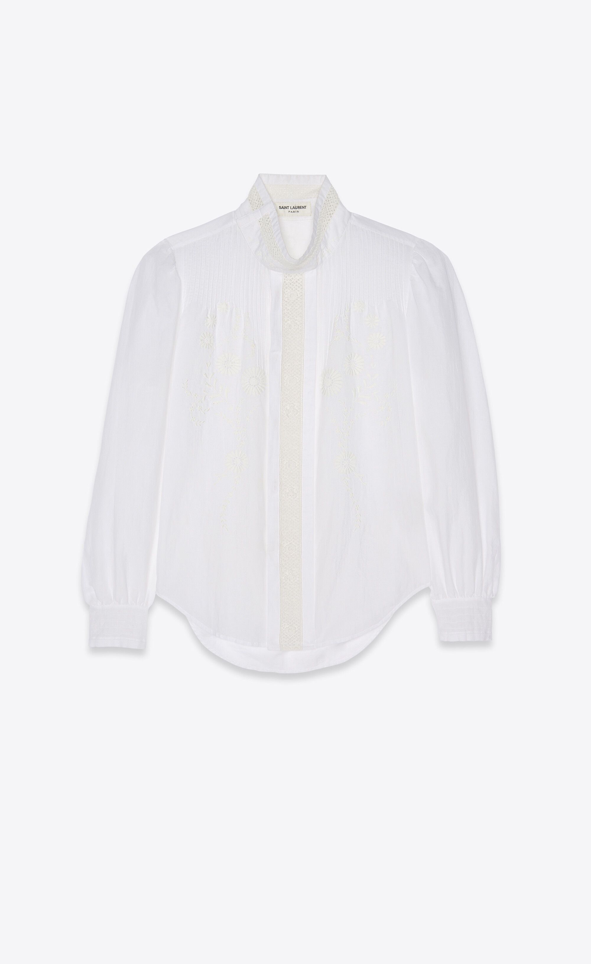 Saint Laurent Paris o1bcso1str1124 Embroidered Victorian Shirt in White Size US S / EU 44-46 / 1 - 1 Thumbnail