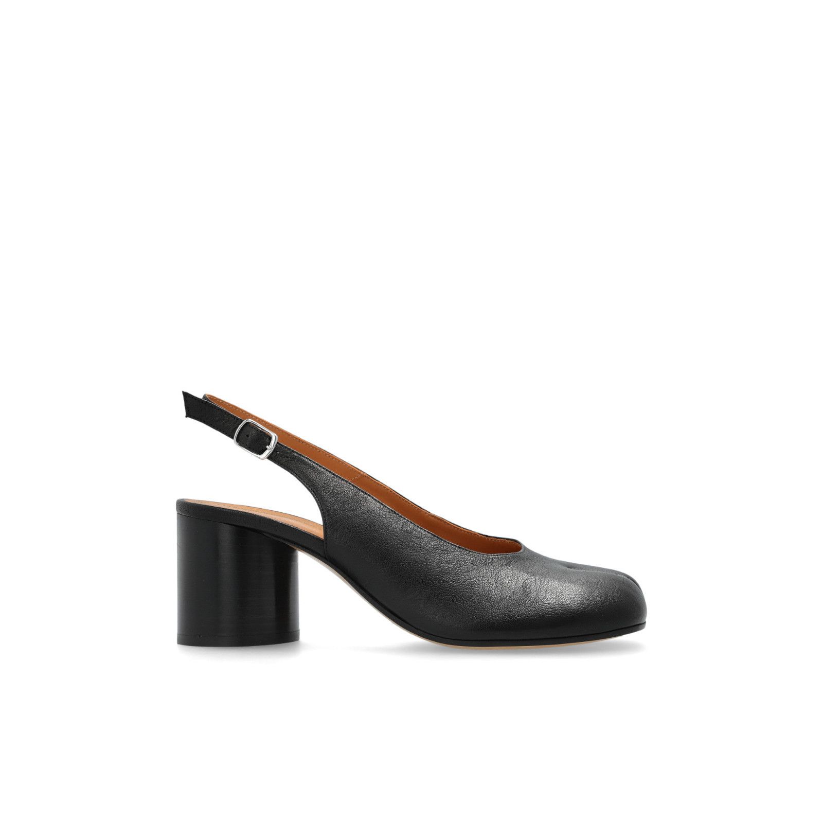 MAISON MARGIELA Tabi Cut Out Black Leather 75mm Heel Sandals