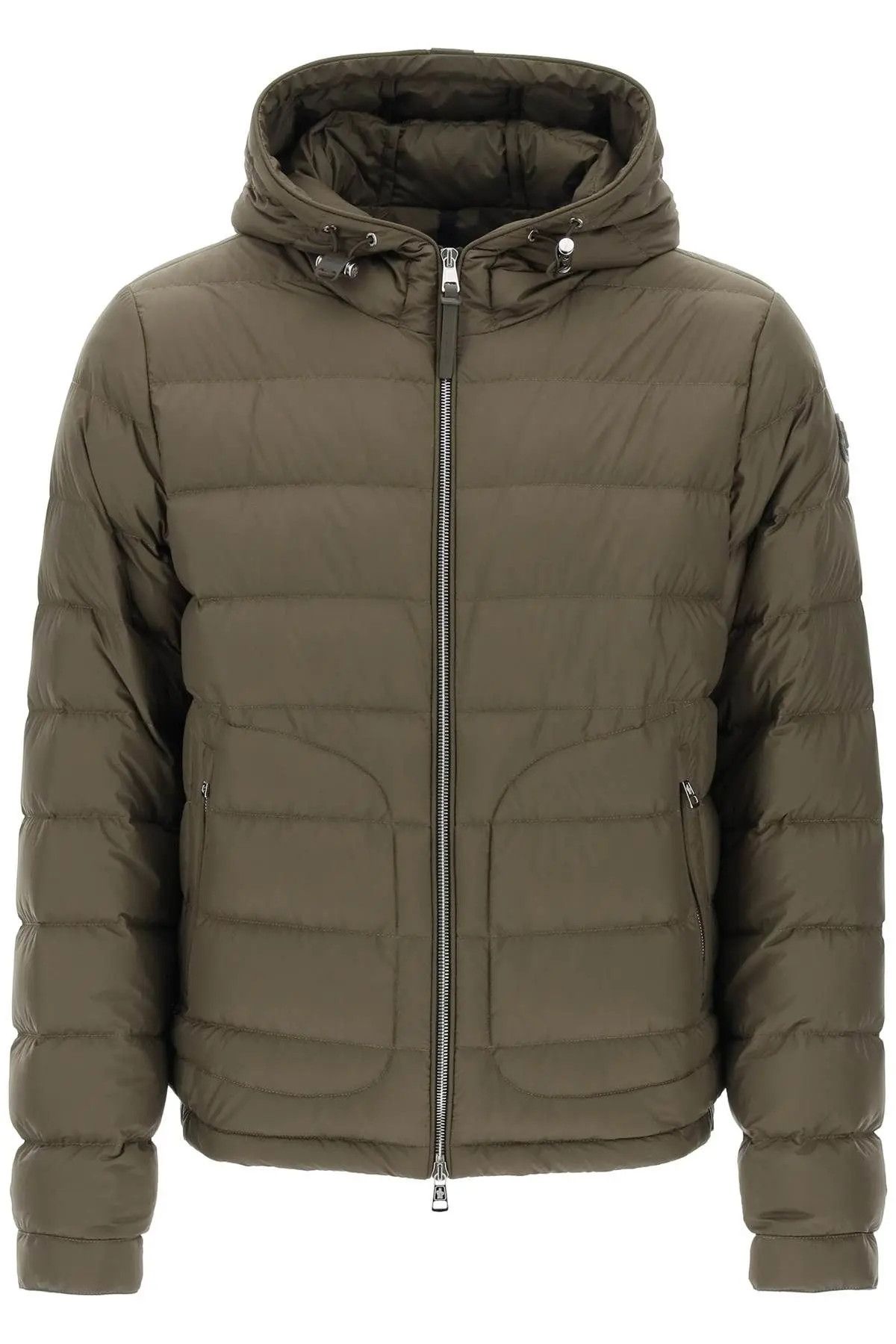 image of Moncler O1S22I1N0324 Short Sestriere Down Jacket In Khaki, Men's (Size XL)