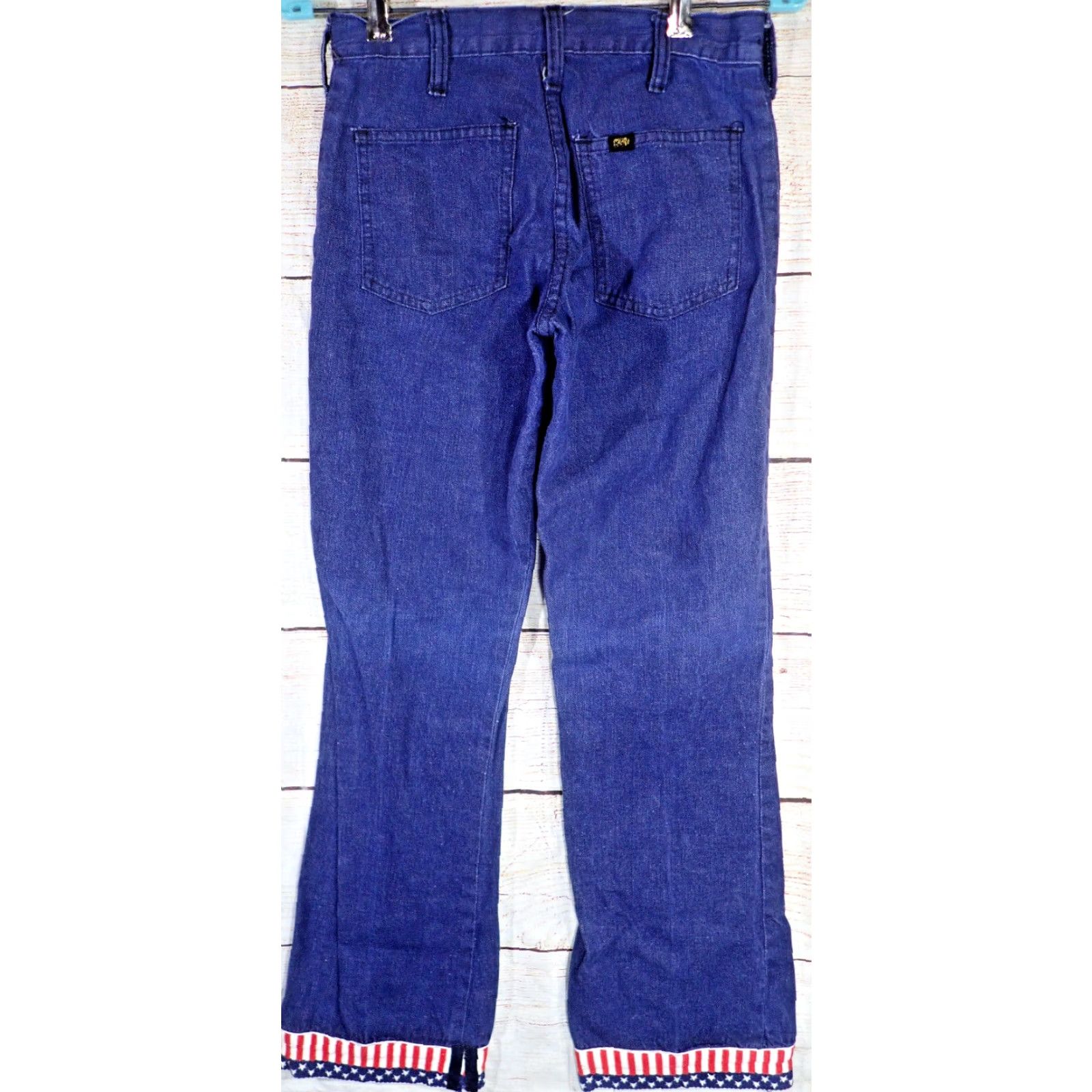 Bell VINTAGE Vintage 70s Flared Bell Bottom Blue Jeans 27x28 Anchor buttons US Flag Patriotic Size 24" / US 00 / IT 34 - 2 Thumbnail