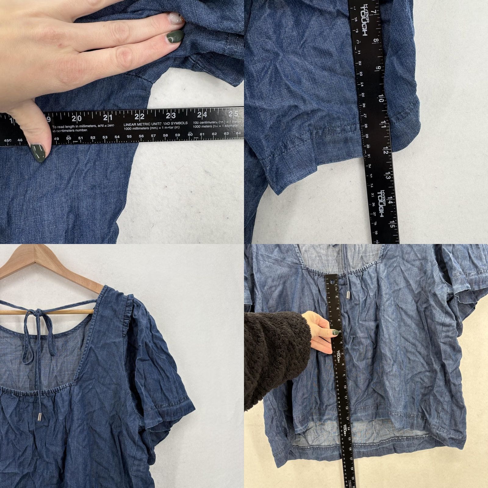 Vintage New York & Company Shirt Womens XL Blue Lyocell Chambray Peasant Boho Lagenlook Puff Sleeve Ruffle Size XL / US 12-14 / IT 48-50 - 8 Thumbnail