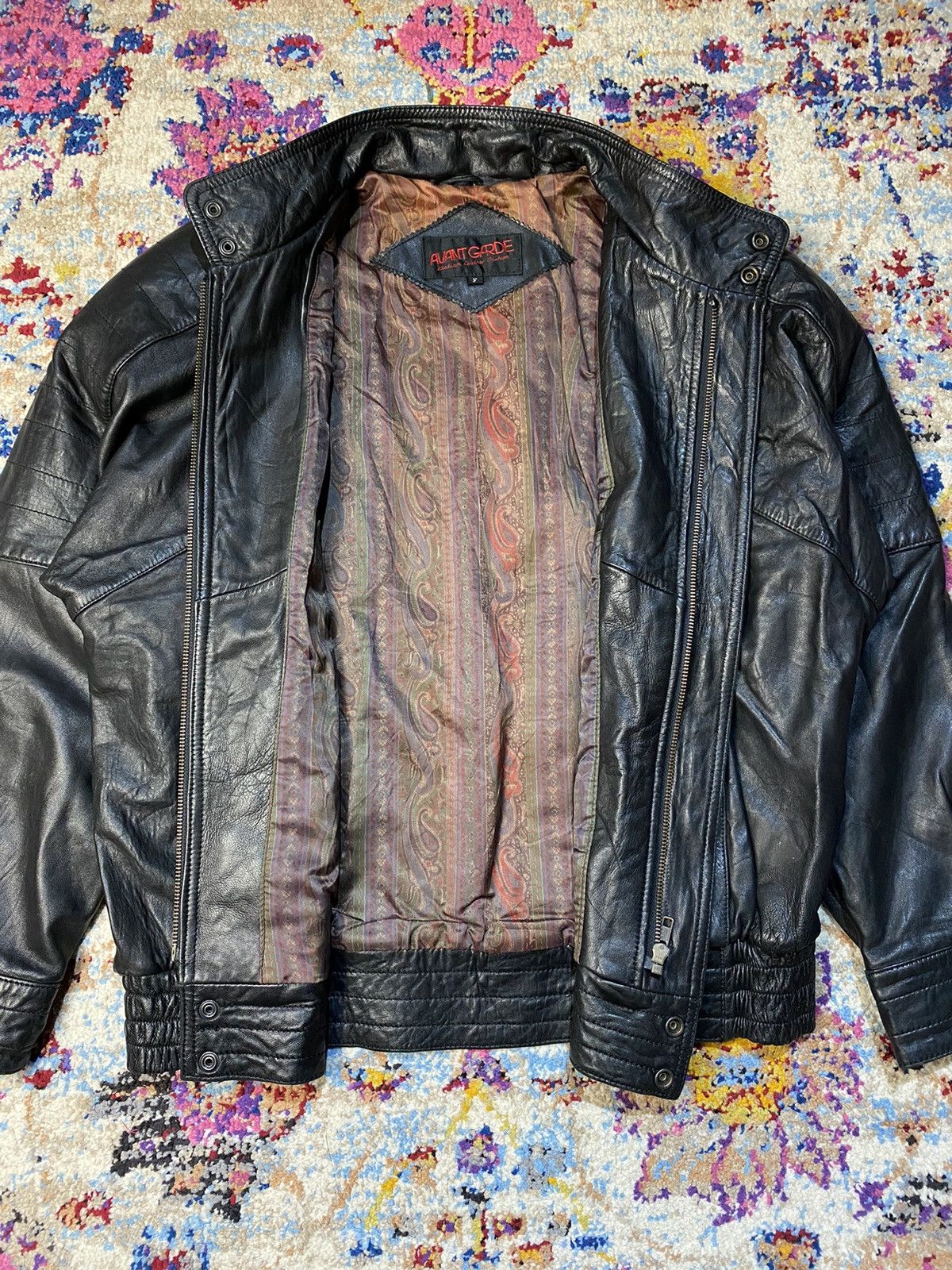 Vintage CLASSIC AVANT GARDE GENUINE SHEEPSKIN BOMBER LEATHER JACKET Size US L / EU 52-54 / 3 - 3 Thumbnail