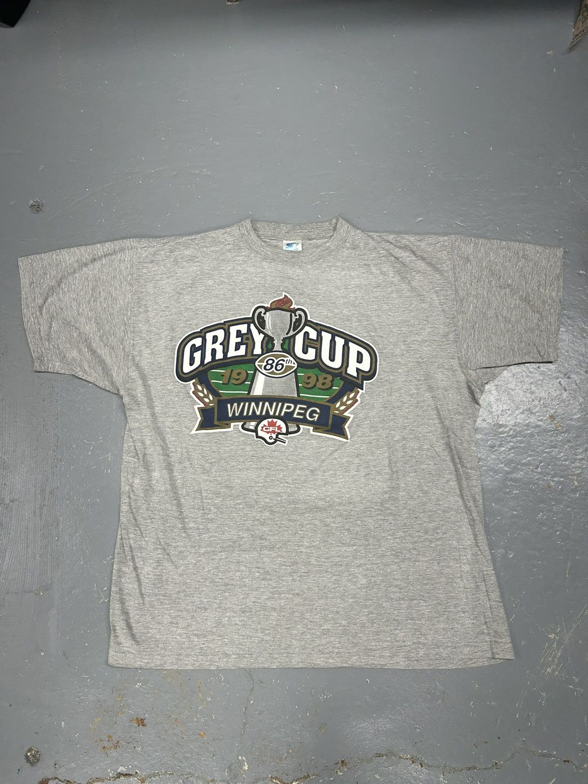 NFL × Vintage Crazy Vintage 1998 CFL Grey Cup Essential Grey Tee Shirt Size US XL / EU 56 / 4 - 1 Thumbnail