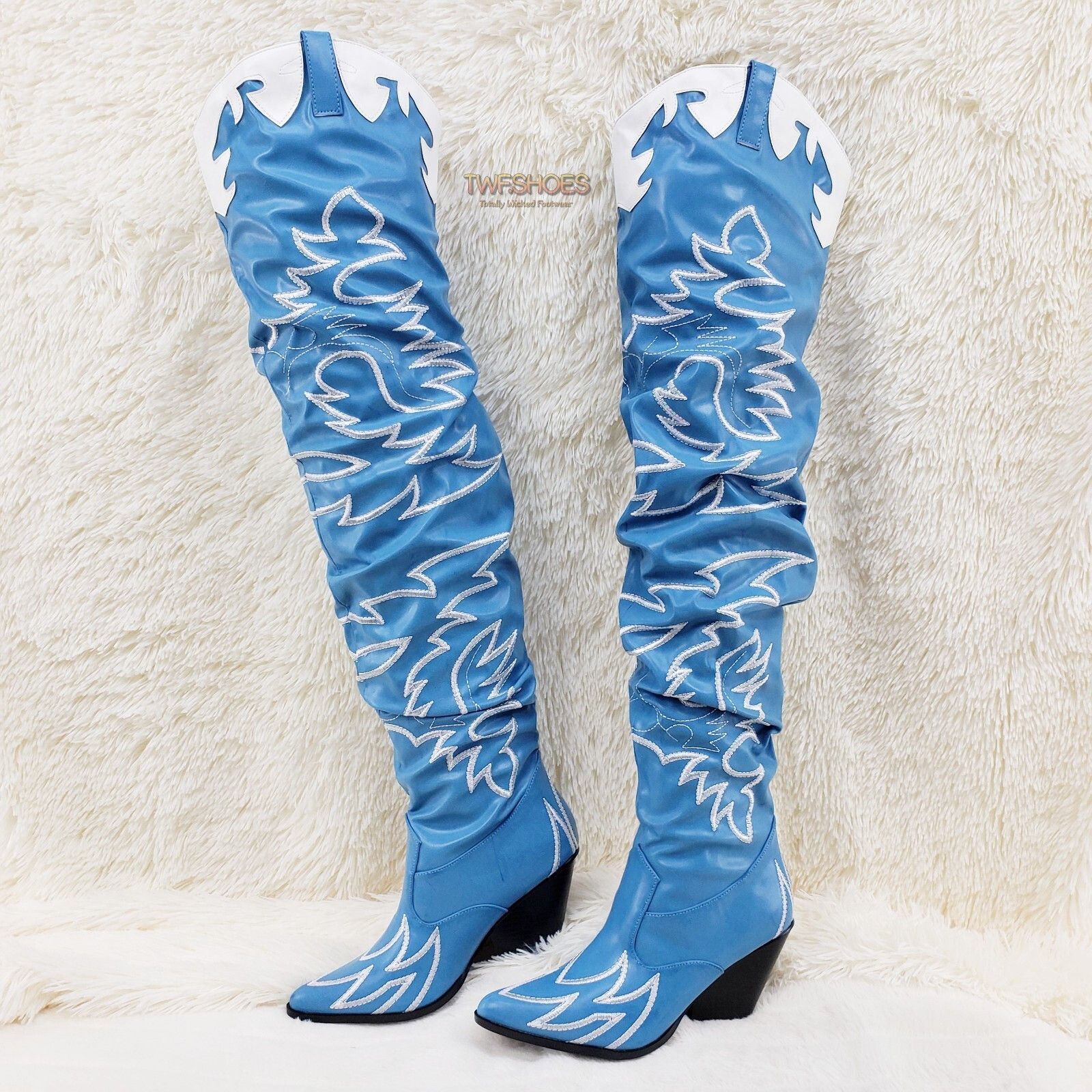 Other Kelsey 21 Rock Star Turquoise & White Western Slouch OTK Thi Size US 8.5 / IT 38.5 - 6 Thumbnail