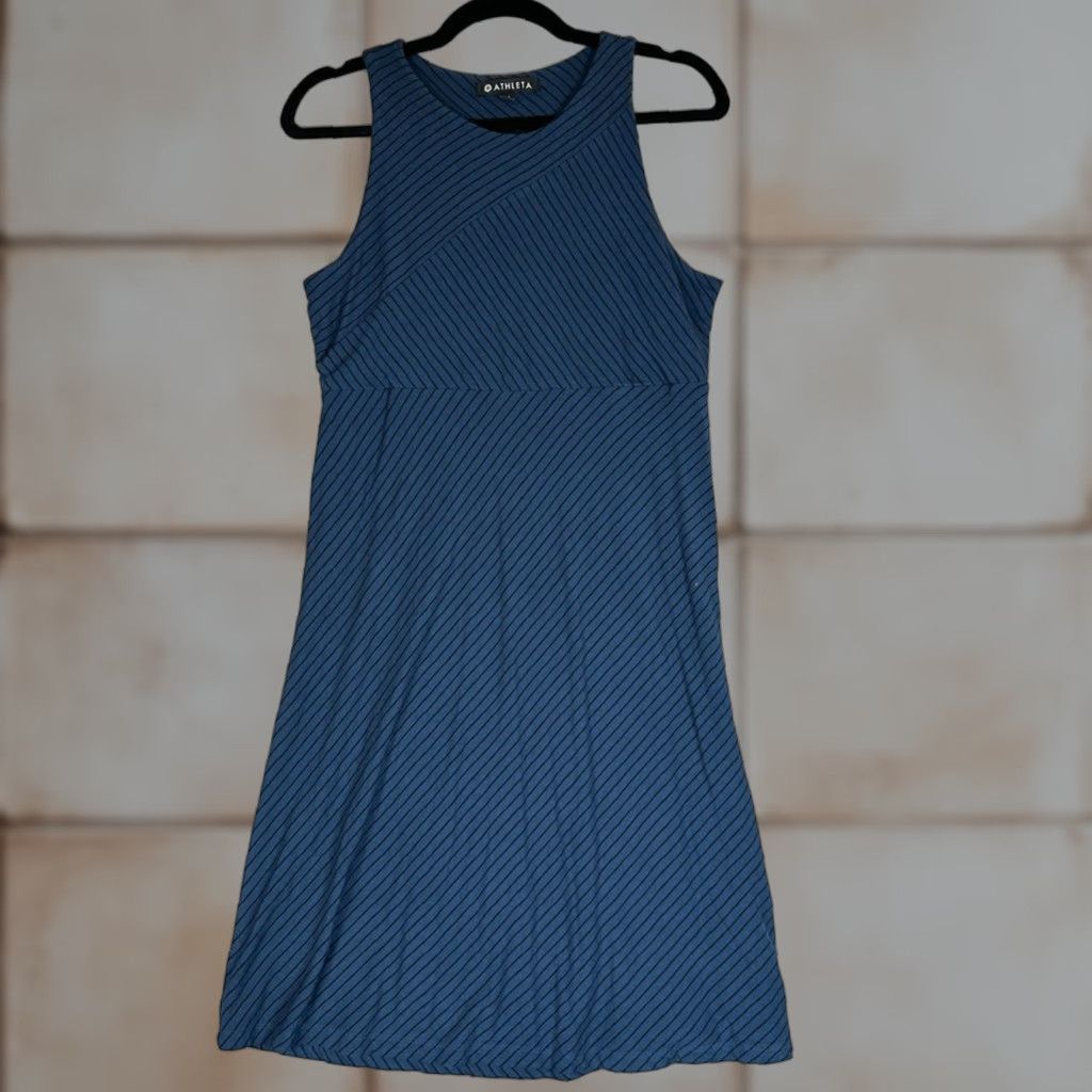 Athleta Athleta Women Shift Dress Midi Sleeveless Stripe Blue Black Stretch M Size M / US 6-8 / IT 42-44 - 1 Thumbnail