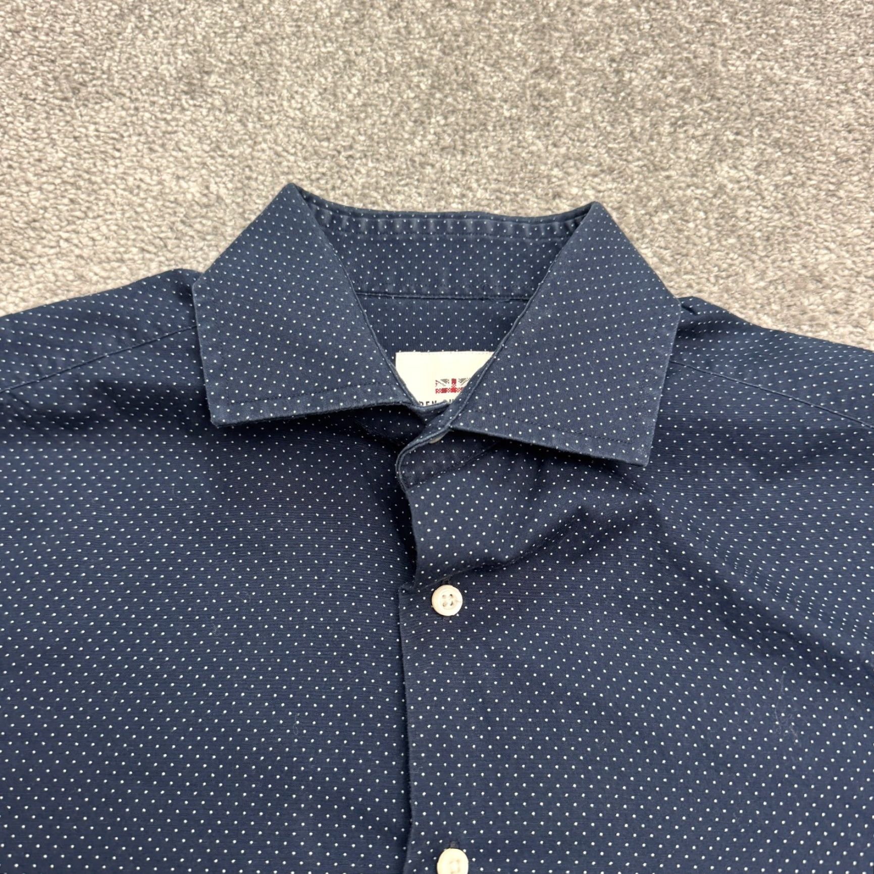 Ben Sherman Ben Sherman Dress Shirt Mens Slim Navy Blue Polka Dot 15.5 32/33 Long Sleeve Collared Button-Front Size 42R - 3 Thumbnail