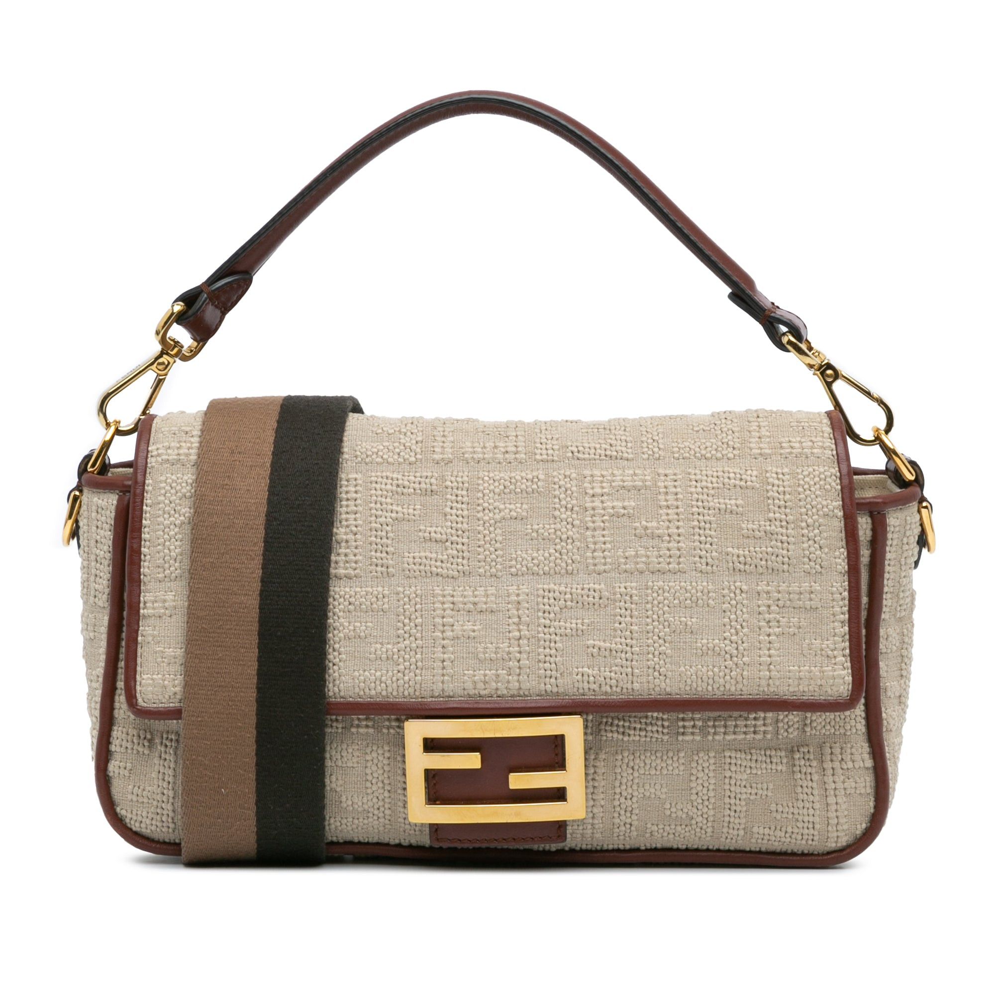 Fendi Fendi Zucca Embroidered Canvas Baguette Satchel Brown Size ONE SIZE - 1 Thumbnail