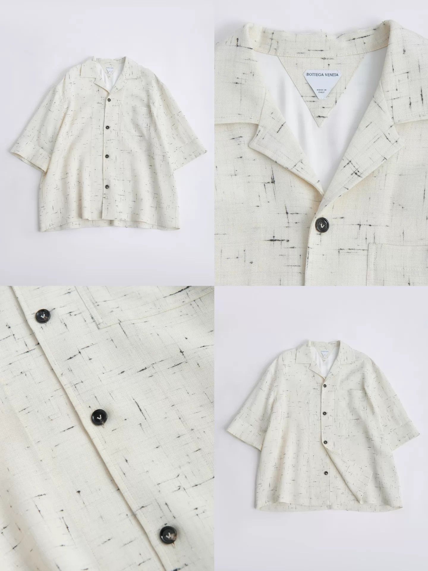 Bottega Veneta BV Vintage Cream White Crosshatch Boxy Short Sleeve Shirt Size US M / EU 48-50 / 2 - 7 Thumbnail
