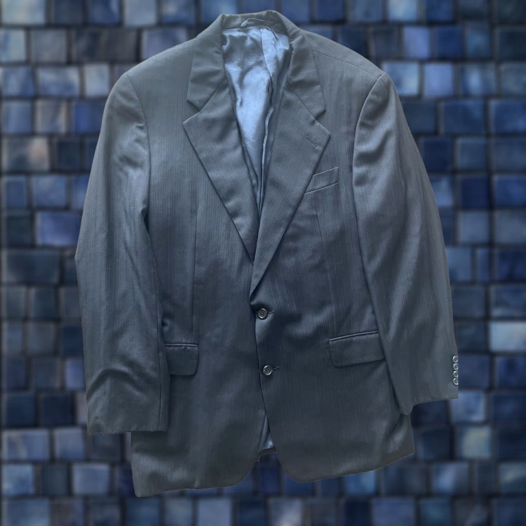 Loro Piana Hickey Freeman Blazer Men 42 Regular Wool Herringbone Two-Button Notch Lapel Long Single-Breasted Black 120s Tasmanian Loro Piana - 40? Size 42R - 1 Thumbnail