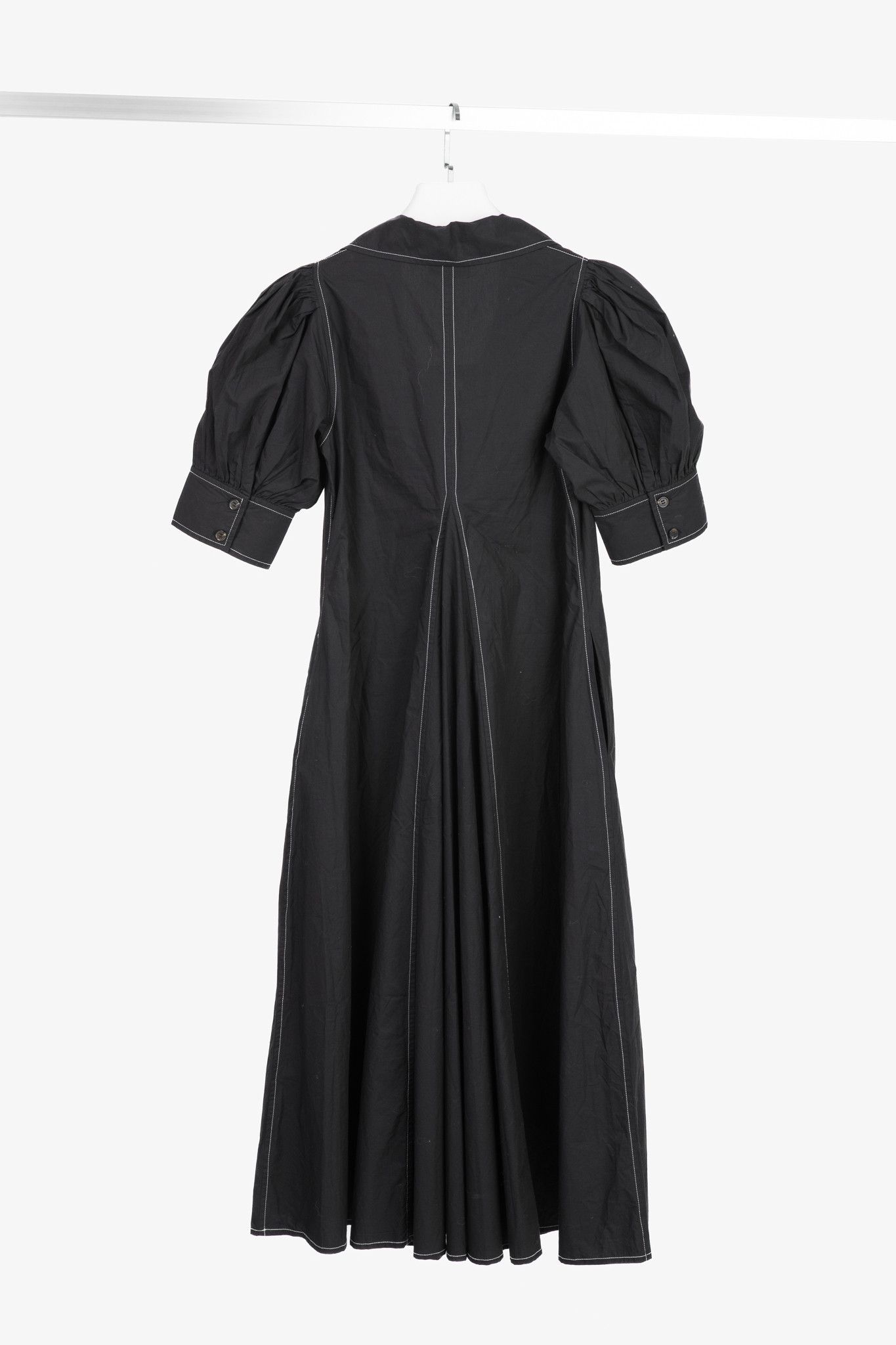 Ganni Ganni Black Cotton Poplin V-Neck Midi Dress Size XS / US 0-2 / IT 36-38 - 2 Thumbnail